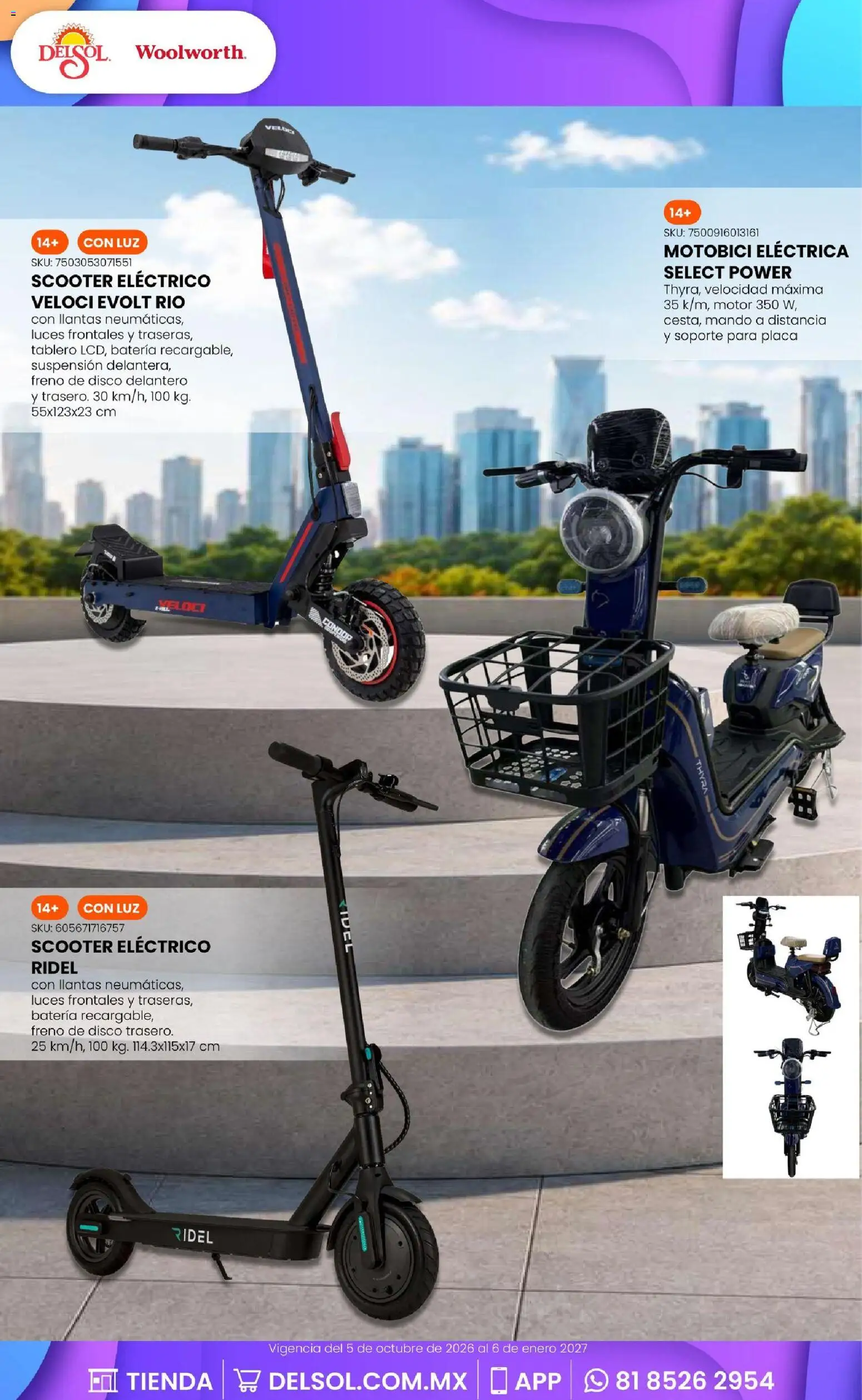 Vista previa las ofertas de la tienda Del Sol y Woolworth - Del Sol y Woolworth catálogo El Castillo del Juguete desde el 01/10/2026 - Batería, Scooter eléctrico, Scooter, Disco