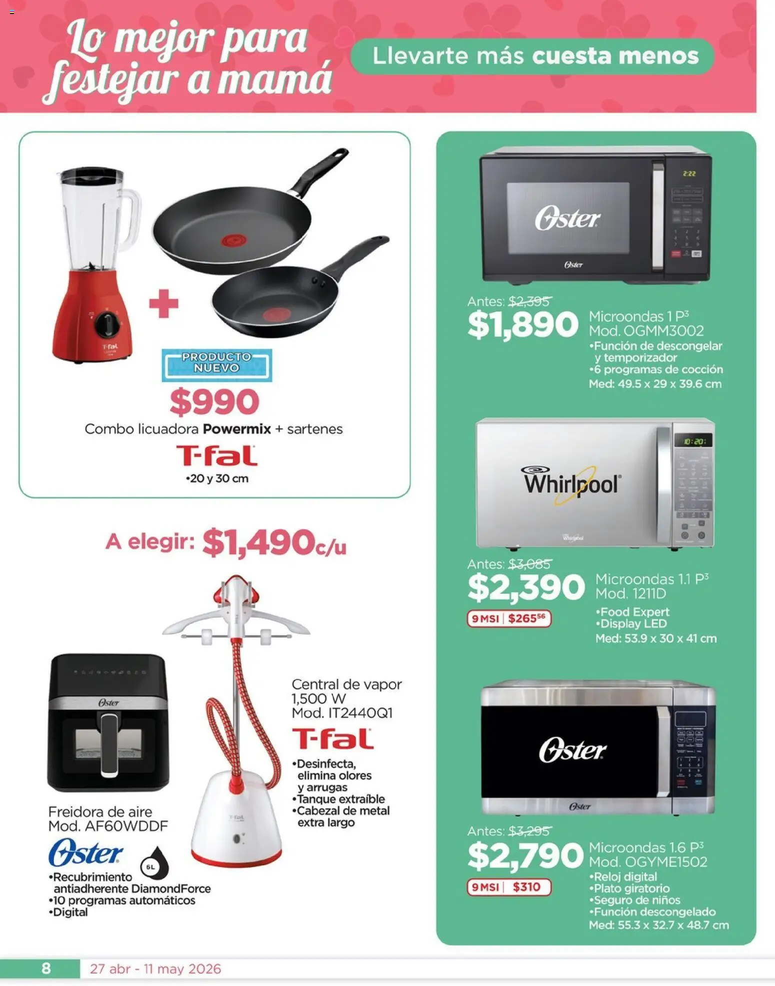 Vista previa las ofertas de la tienda Chedraui - Chedraui folleto Mejor para festejar a mamá desde el 27/04/2026 - Freidora de aire, Licuadora, Microondas, Freidora