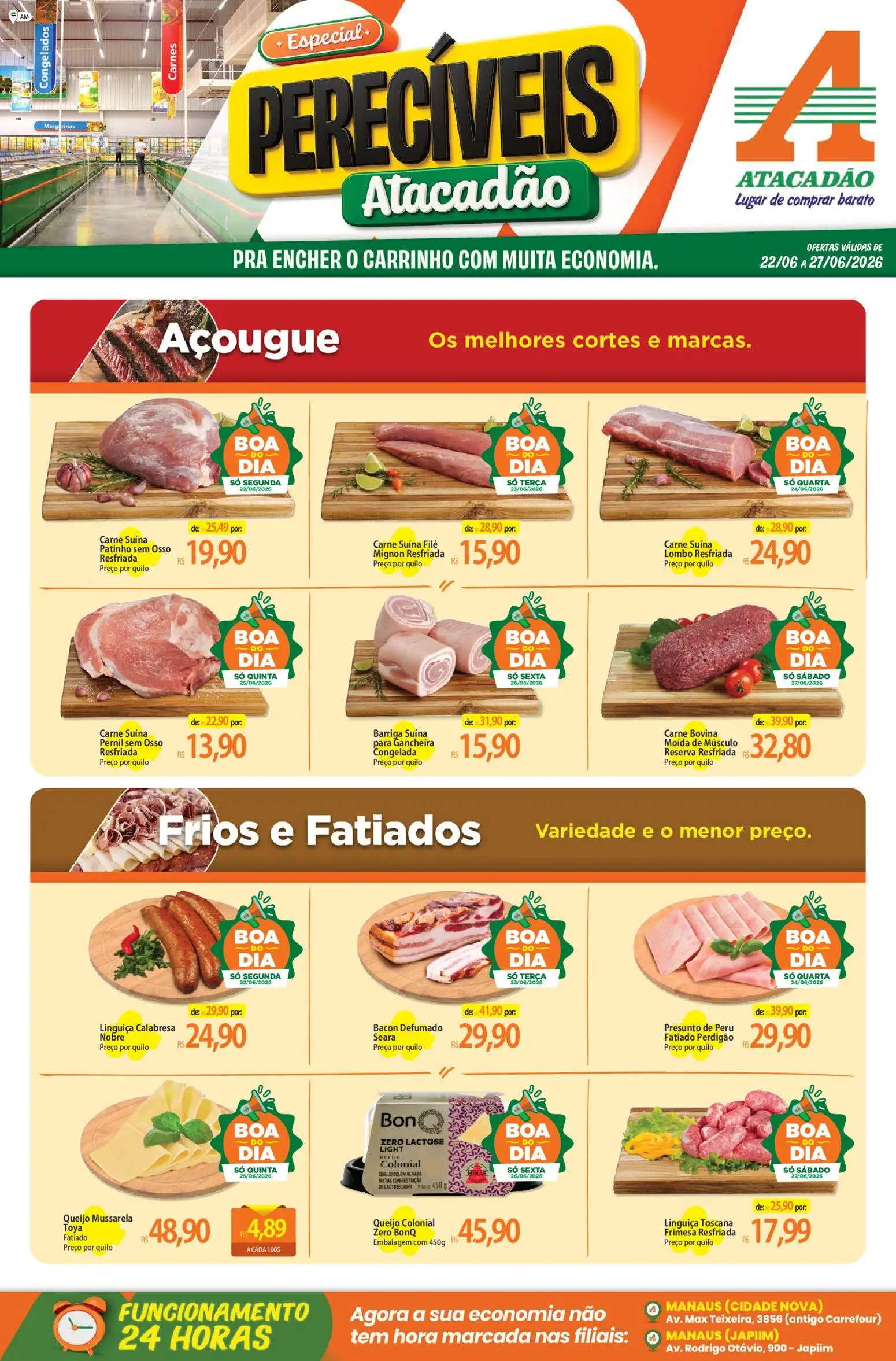 Pré-Visualização do folheto "Atacadão ofertas - AM" da loja Atacadão válido a partir de 22/06/2026 - Carne, Mussarela, Linguiça, Pernil, Presunto, Carne bovina, Lombo, Barriga suína