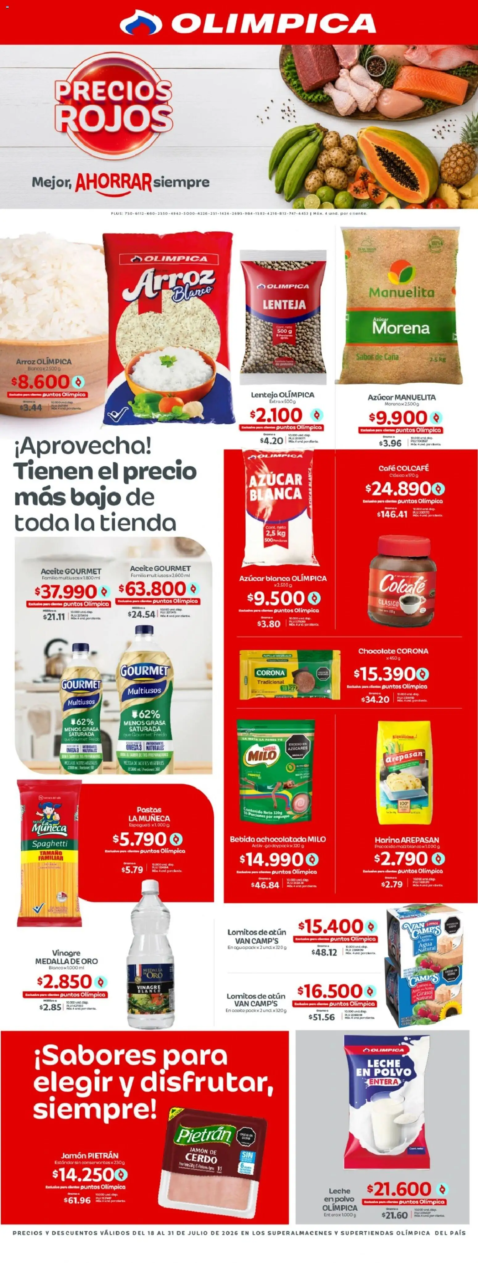  Vista previa del prospecto Olímpica catálogo del almacen Olímpica válida del 18/07/2026 al 31/07/2026 - Café, Pastas, Omega, Azucar, Leche, Aceite, Lenteja, Vinagre