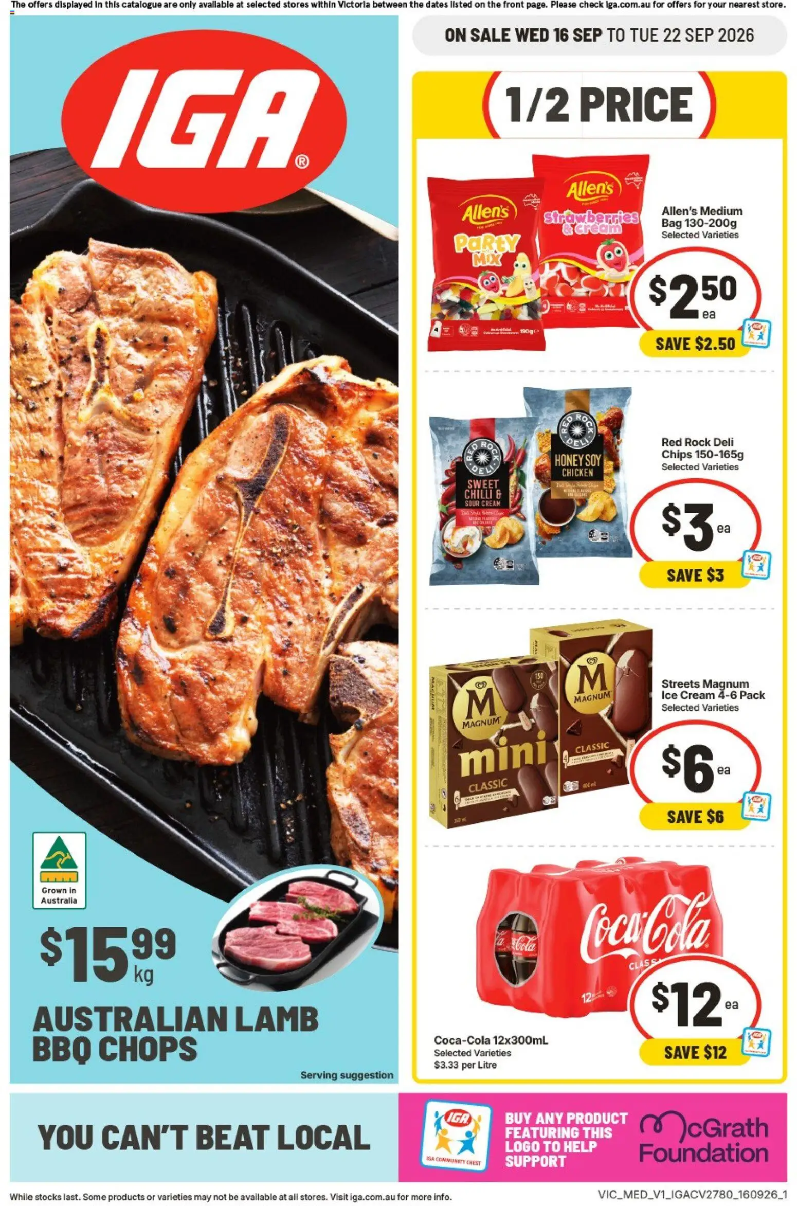 Preview of catalogue IGA catalogue Coburg from shop IGA valid 16/09/2026 - Honey, Chicken, Strawberries, Chips, Chilli, Bag, Magnum ice cream, Magnum