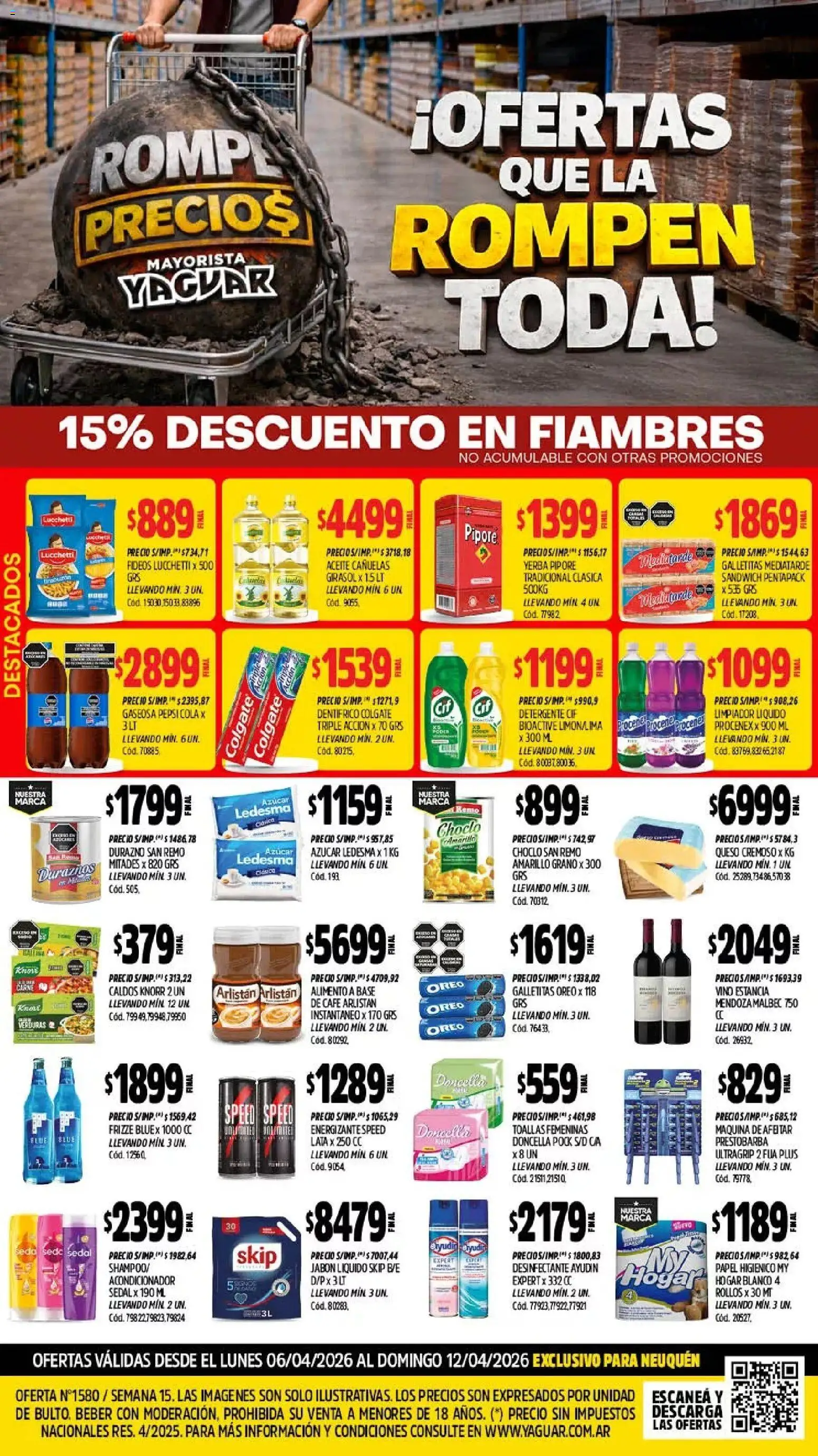 Vista previa del folleto de la tienda Yaguar válido desde el 06/04/2026 - Pepsi, Galletitas, Durazno, Fideos, Maquina de afeitar, Choclo, Jabón líquido, Limpiador