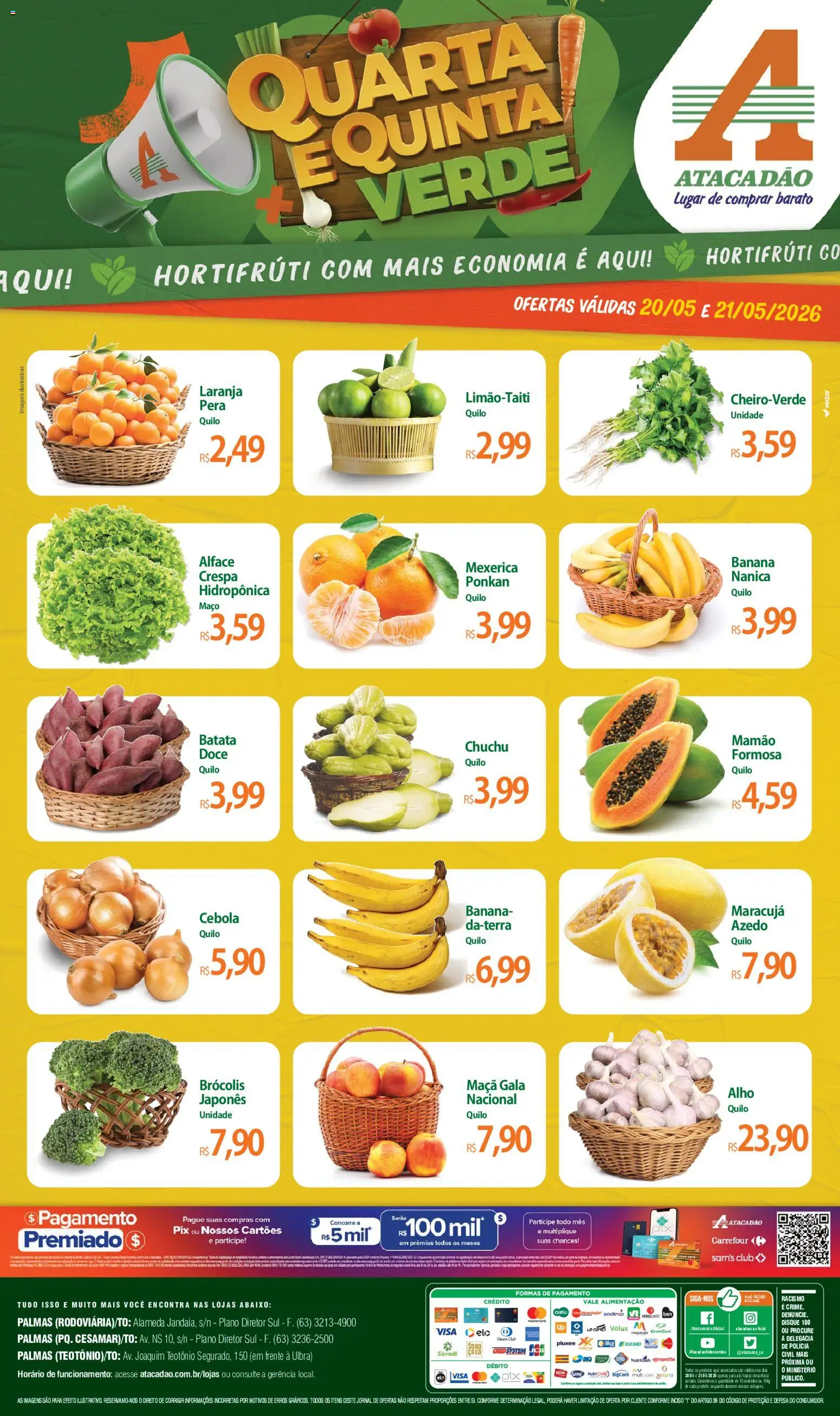 Pré-Visualização do folheto "Atacadão ofertas - TO" da loja Atacadão válido a partir de 20/05/2026 - Chuchu, Doce, Batata, Pera, Mexerica, Cebola, Alho, Mamão