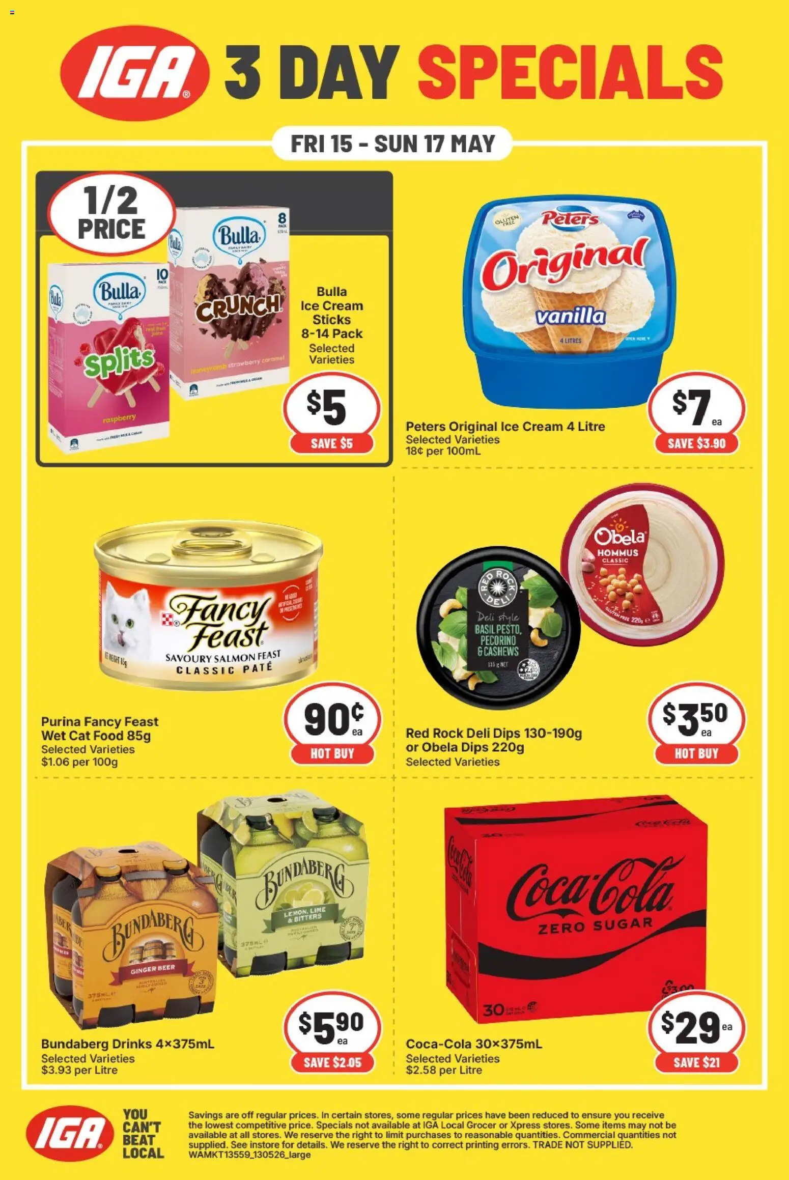 Preview of catalogue IGA 3 Day Specials - WA from shop IGA valid 15/05/2026 - Beer, Cream, Salmon, Sugar, Raspberry, Ice, Pâté, Vanilla