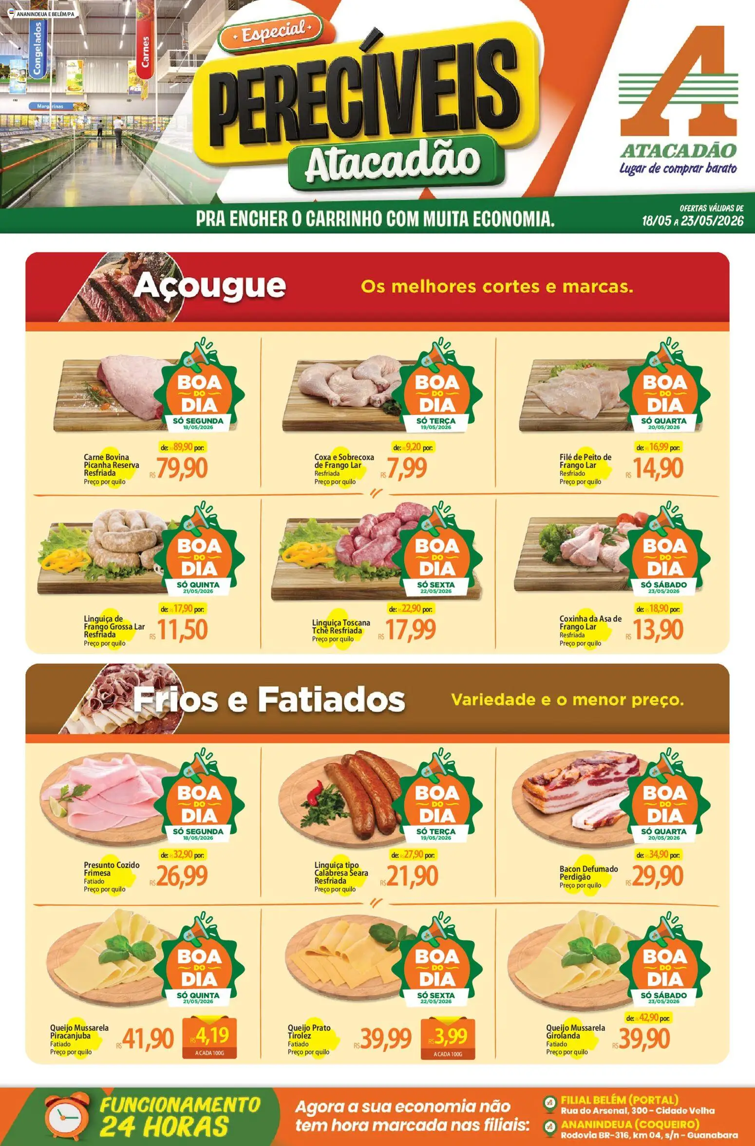 Pré-Visualização do folheto "Atacadão ofertas - PA" da loja Atacadão válido a partir de 18/05/2026 - Picanha, Queijo, Carrinho, Frango, Mussarela, Bacon, Peito de frango, Presunto