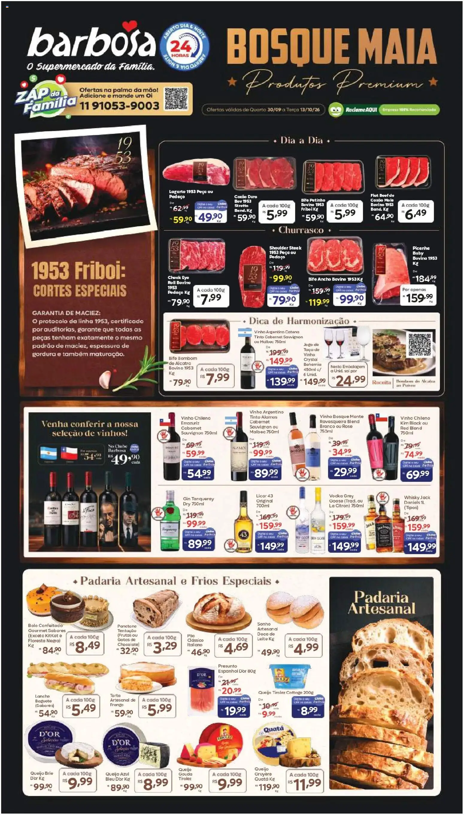 Pré-Visualização do folheto "Barbosa Supermercados ofertas Loja Bosque Maia" da loja Barbosa Supermercados válido a partir de 30/09/2026 - Frutas, Gin, Picanha, Queijo, Doce, Licor, Bife ancho, Presunto
