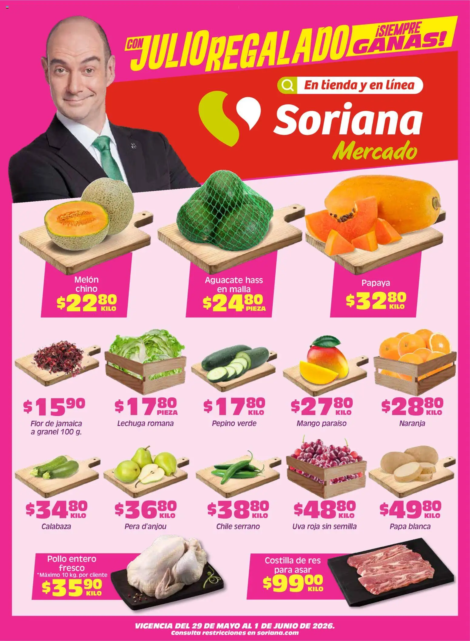 Vista previa las ofertas de la tienda Soriana - Soriana Fin de Semana Mercado: Nuevo León desde el 29/05/2026 - Mango, Pollo, Chile, Aguacate, Calabaza, Lechuga, Pepino, Res