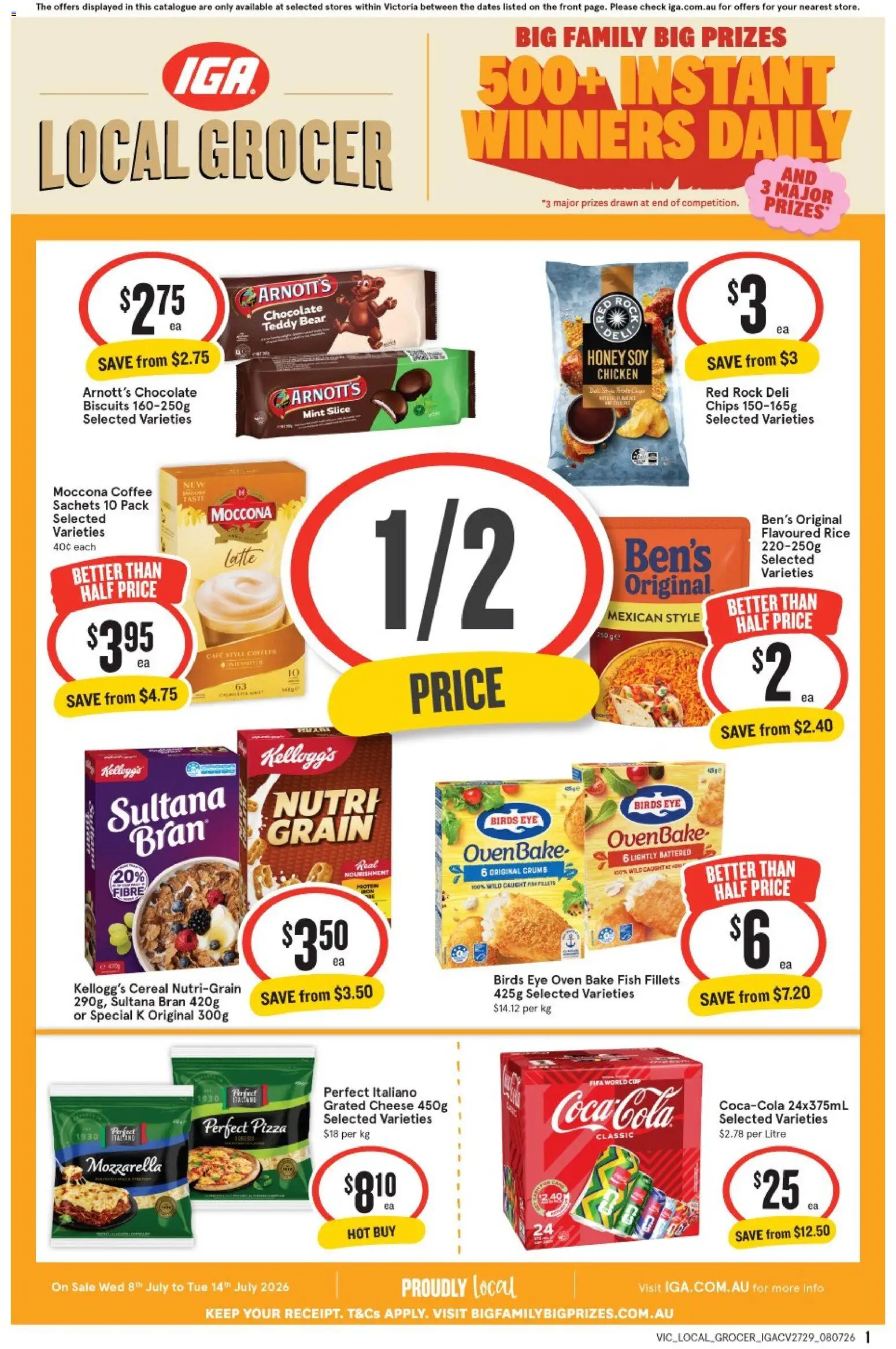 Preview of catalogue IGA Local Grocer VIC from shop IGA valid 08/07/2026 - Chocolate, Rice, Cereal, Chips, Sachets, Biscuits, Moccona, Mozzarella
