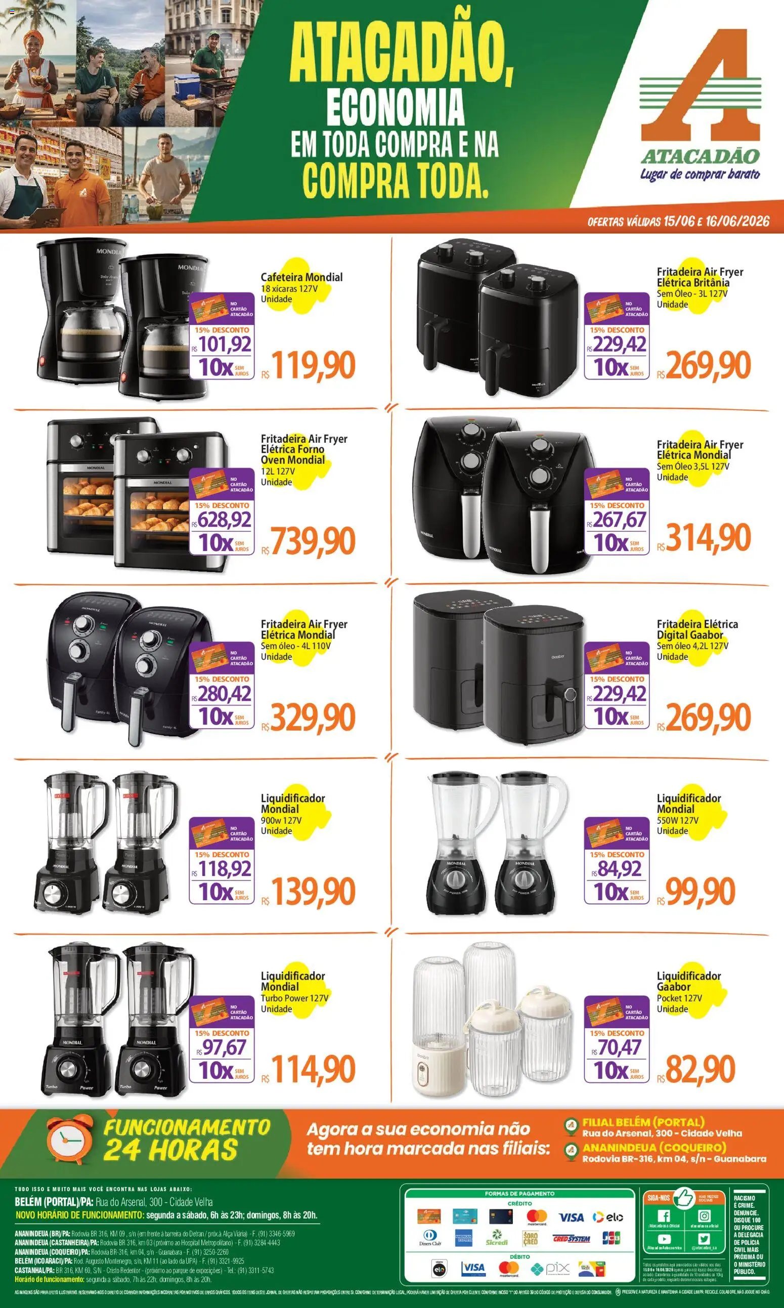 Pré-Visualização do folheto "Atacadão ofertas - PA" da loja Atacadão válido a partir de 15/06/2026 - Air fryer, Liquidificador, Cafeteira, Fritadeira elétrica, Óleo, Xícaras, Forno