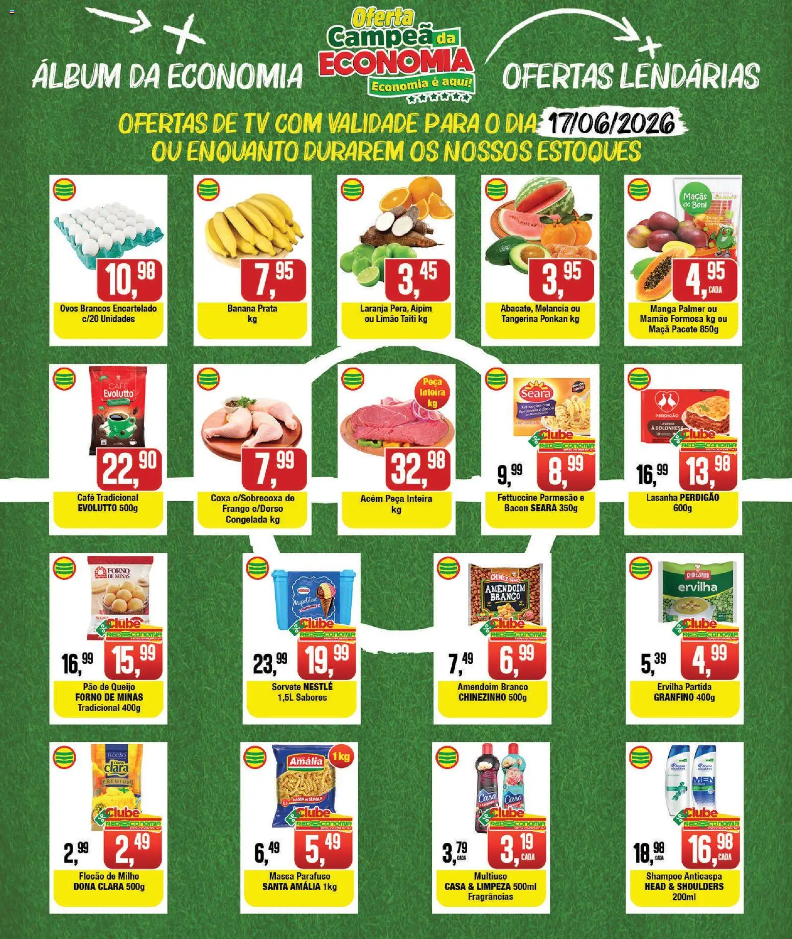 Pré-Visualização do folheto "RedEconomia ofertas" da loja RedEconomia válido a partir de 16/06/2026 - Café, Sorvete, Lasanha, Pão de queijo, Amendoim, Shampoo anticaspa, Bacon, Acém