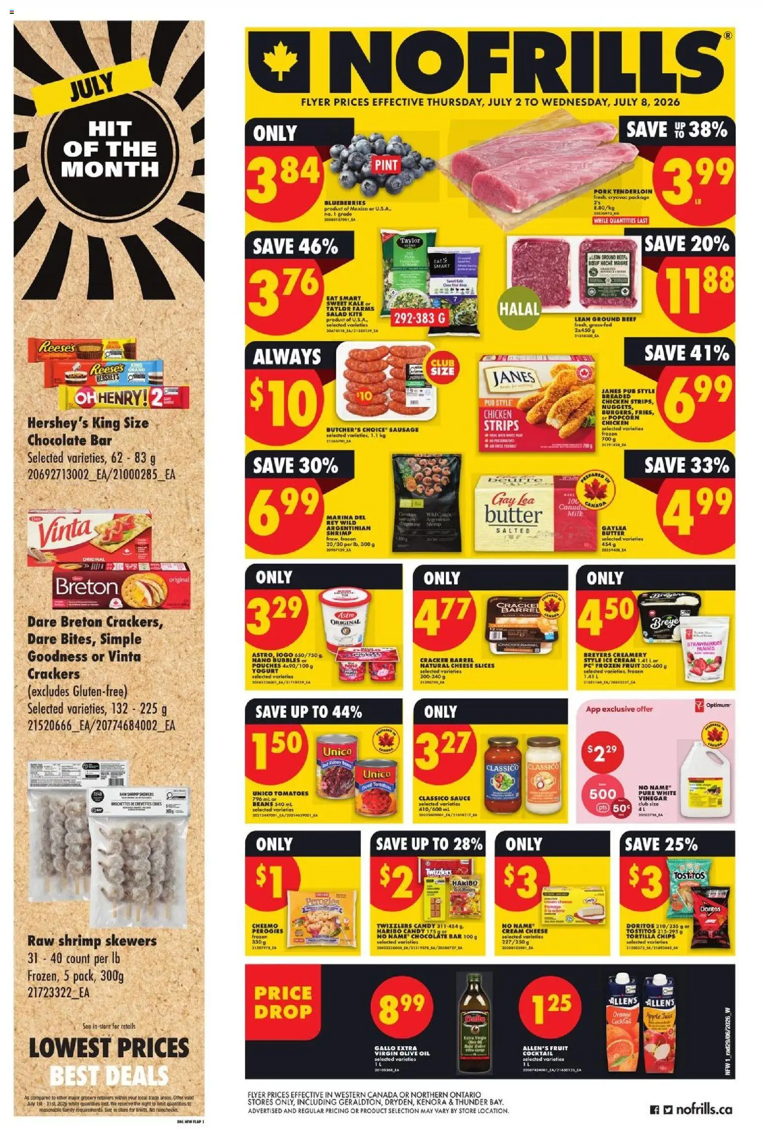 Preview of leaflet No Frills weekly flyer - AB from shop No Frills is valid from Jul 02, 2026 - Fruit, Cheese, Popcorn, Chips, Blueberries, Kale, Crackers, Strips