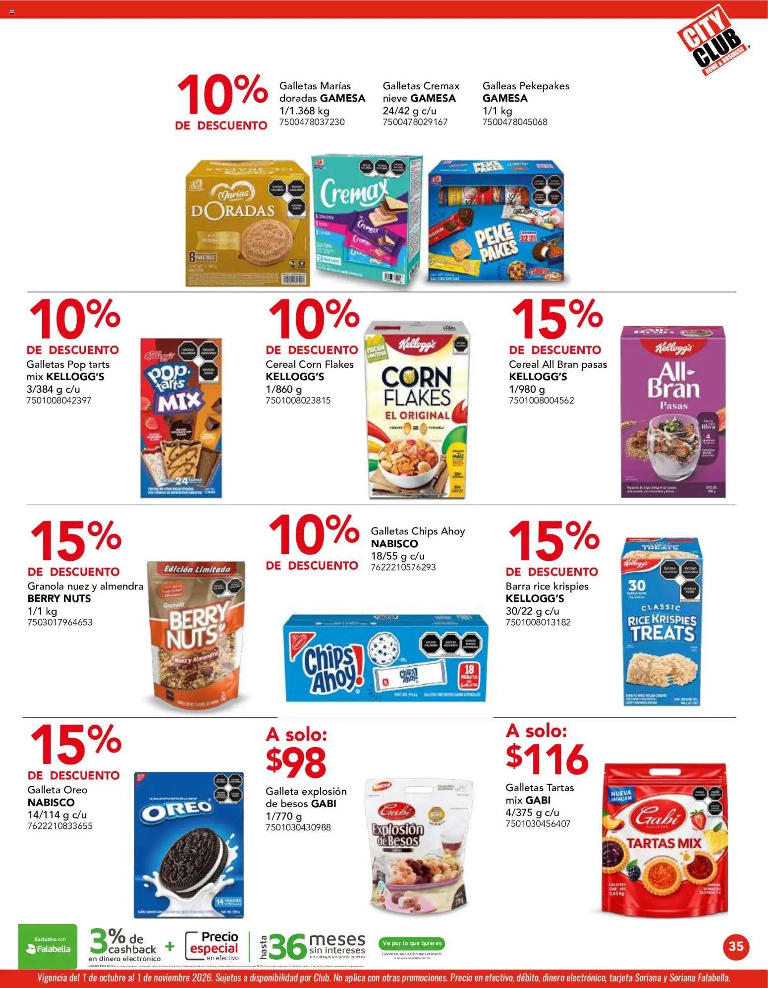 Vista previa las ofertas de la tienda City Club - City Club catálogo desde el 01/10/2026 - Galletas, Nuez, Oreo, Barra, Pasas, Almendra