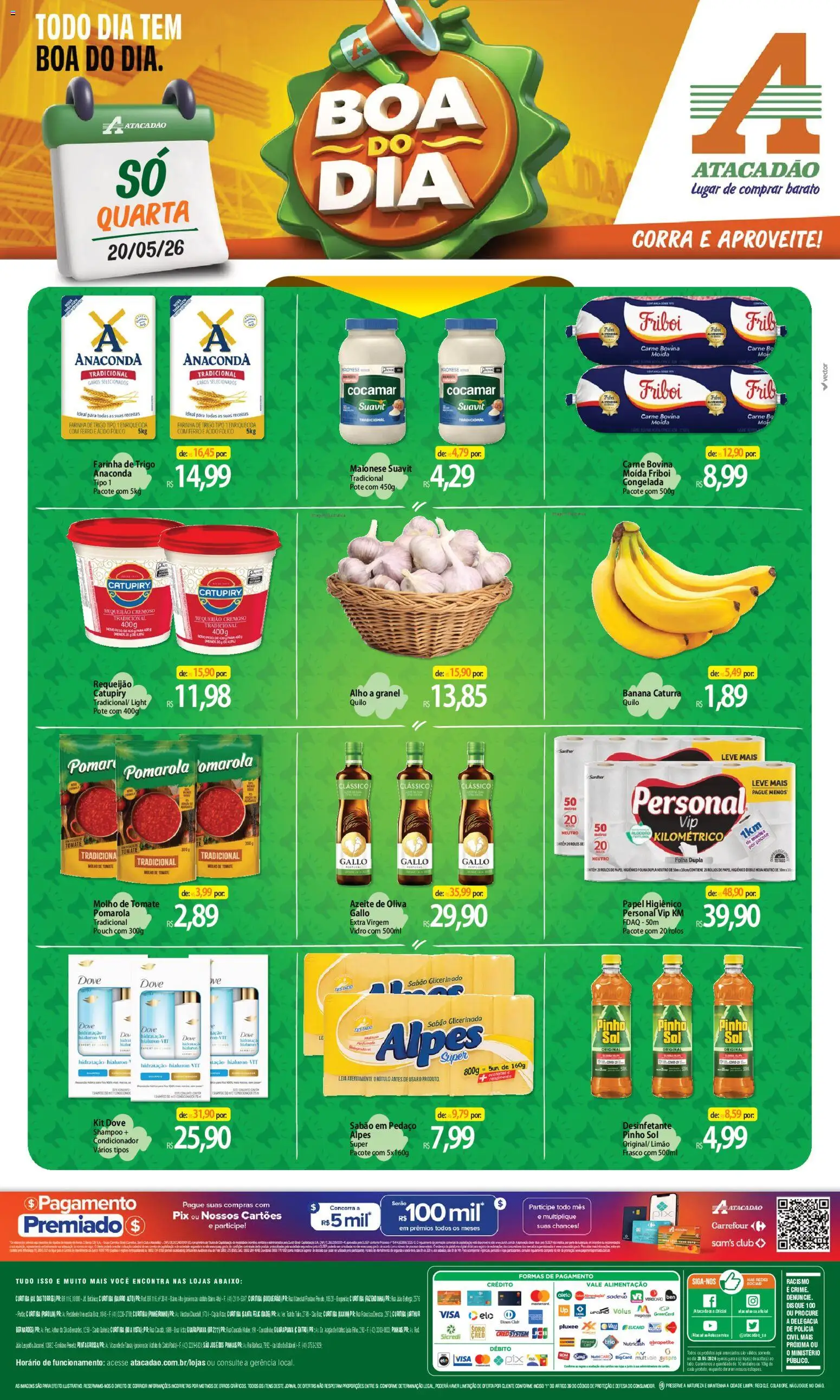 Pré-Visualização do folheto "Atacadão ofertas - PR" da loja Atacadão válido a partir de 20/05/2026 - Catupiry, Azeite, Desinfetante, Ração, Azeite de oliva, Farinha de trigo, Farinha, Carne bovina
