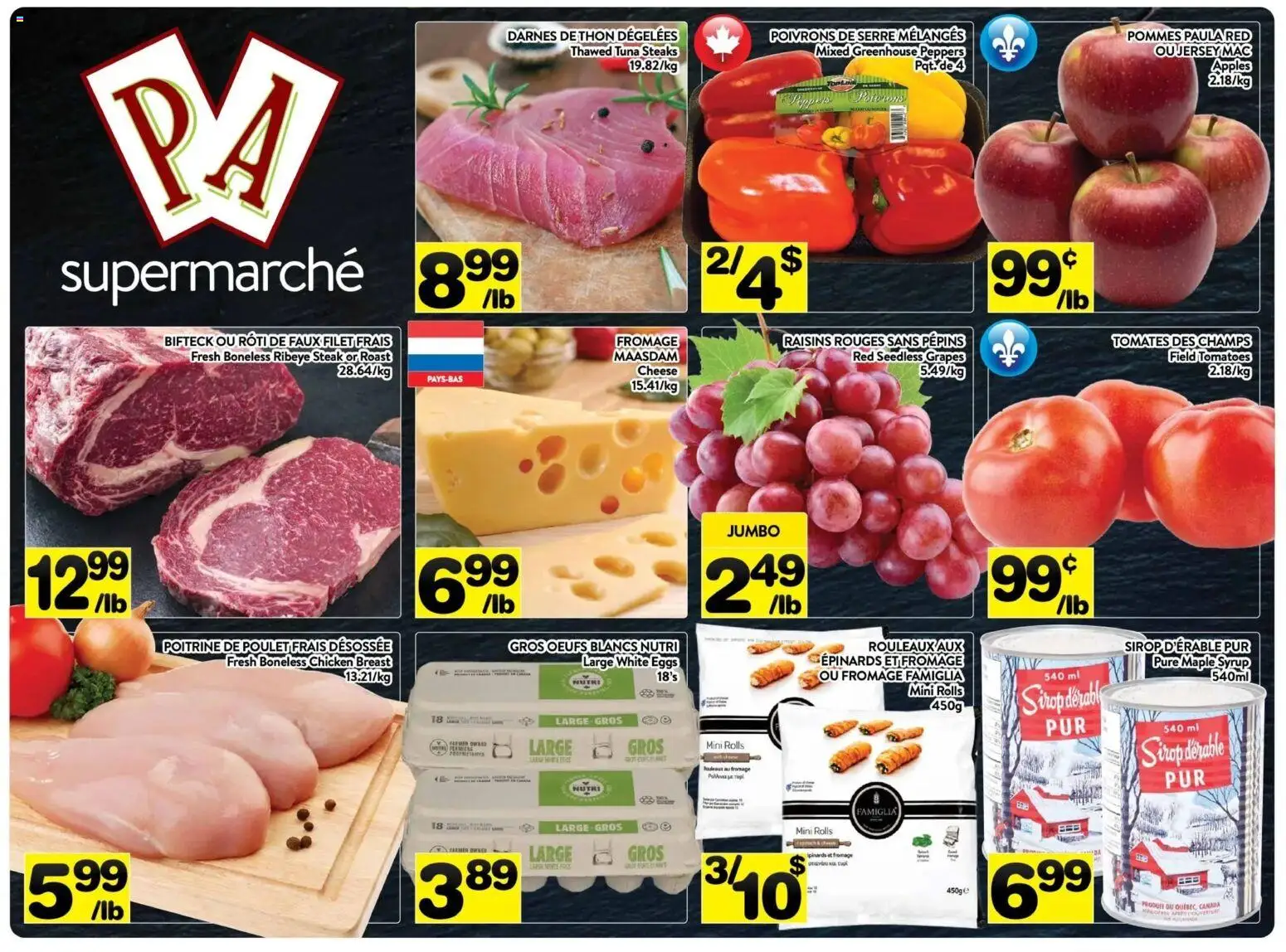 Preview of leaflet Pa Supermarché weekly flyer / circulaire from shop Pa Supermarché is valid from Aug 31, 2026 - Chicken, Eggs, Maple syrup, Raisins, Chicken breast, Grapes, Syrup, Seedless grapes