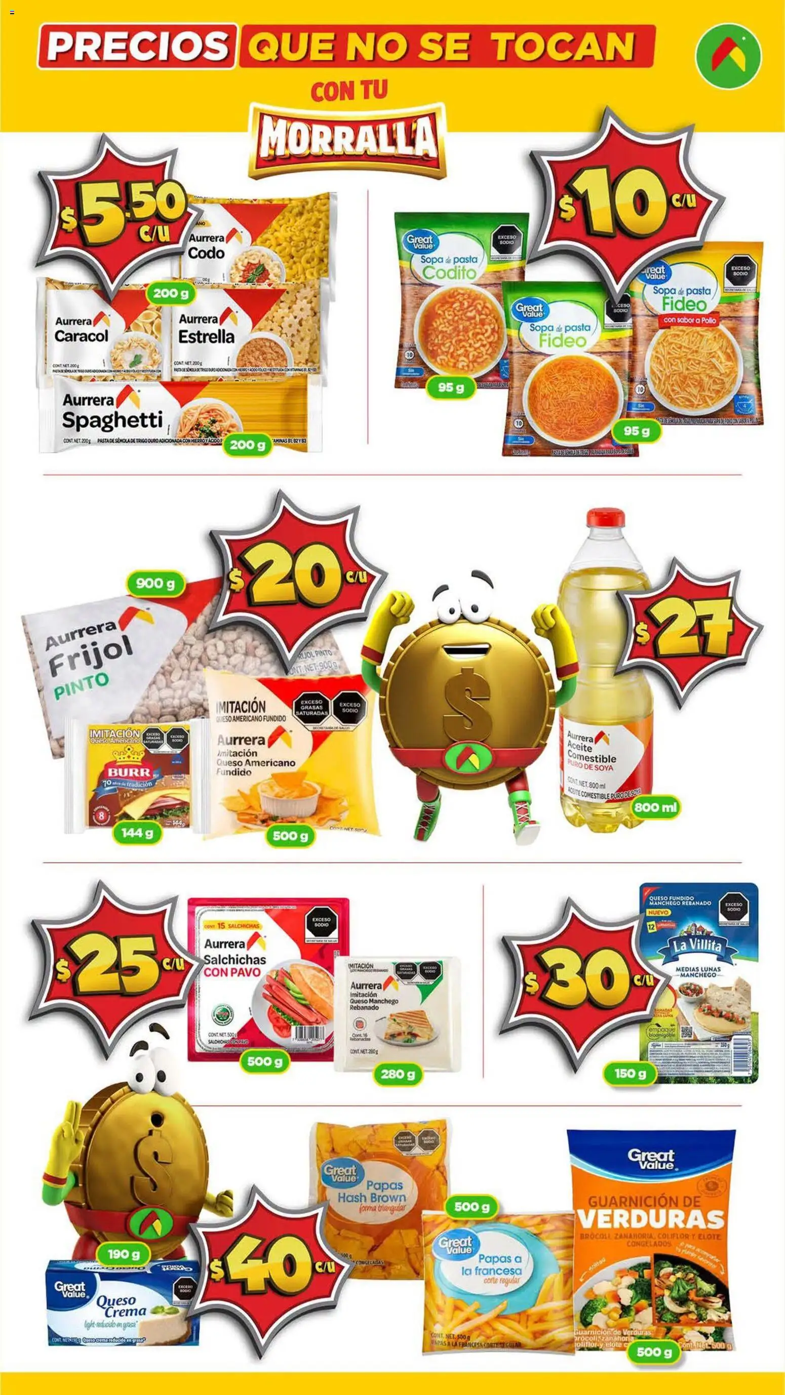 Vista previa las ofertas de la tienda Bodega Aurrerá - Bodega Aurrerá folleto Morralla - Precios que no se tocan desde el 17/09/2026 - Queso, Pasta, Queso crema, Crema, Aceite, Pavo, Queso fundido, Sémola