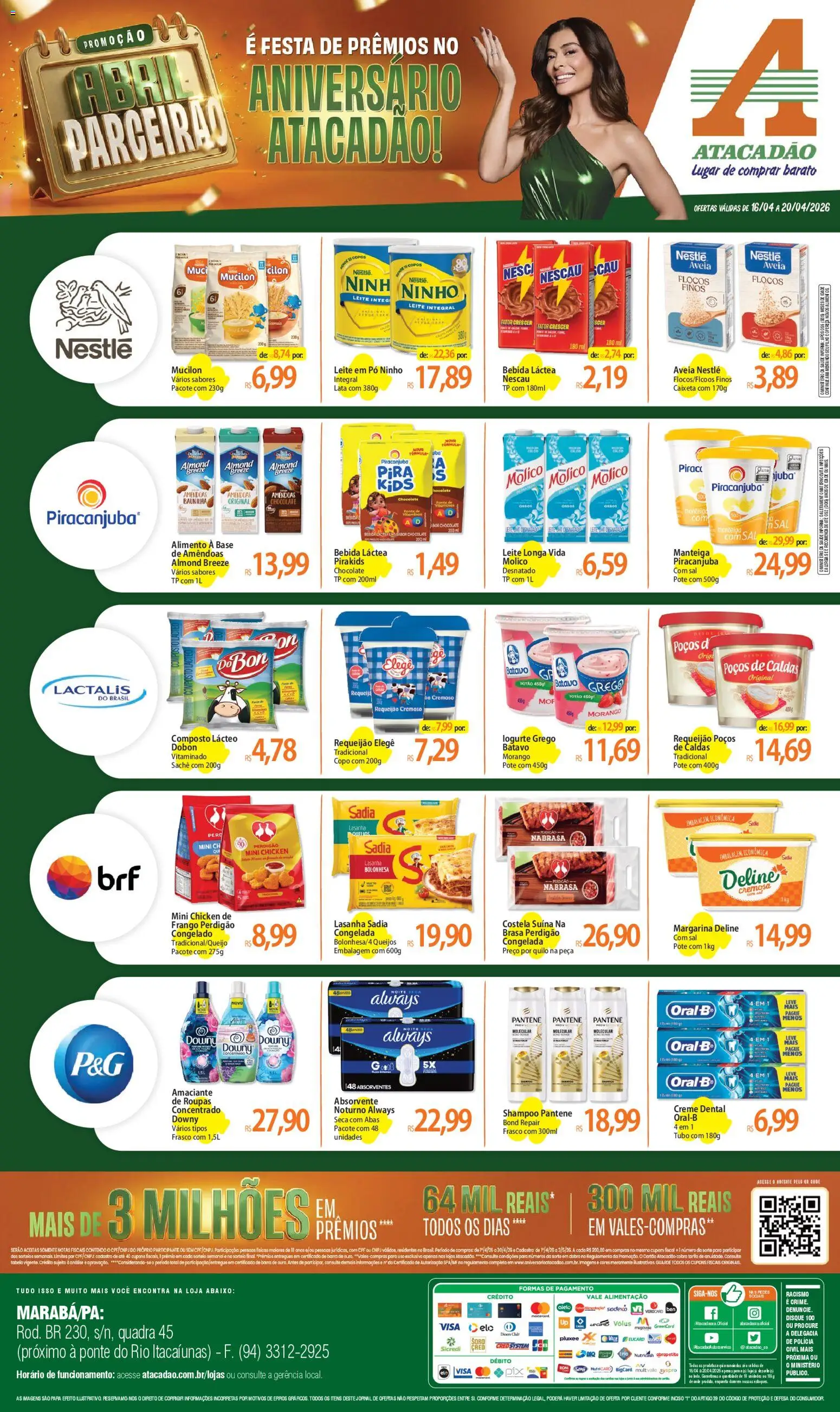 Pré-Visualização do folheto "Atacadão ofertas - PA" da loja Atacadão válido a partir de 16/04/2026 - Chocolate, Lasanha, Frango, Aveia, Nescau, Pó, Leite integral, Leite longa vida