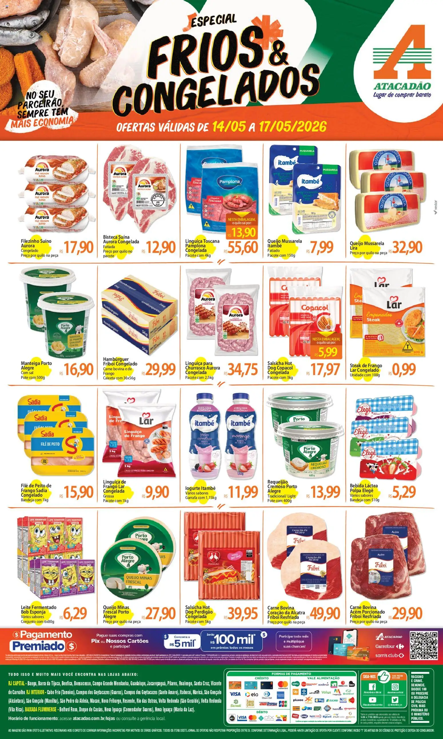Pré-Visualização do folheto "Atacadão ofertas - RJ" da loja Atacadão válido a partir de 14/05/2026 - Queijo, Carne, Frango, Mussarela, Manteiga, Requeijão, Linguiça, Esponja