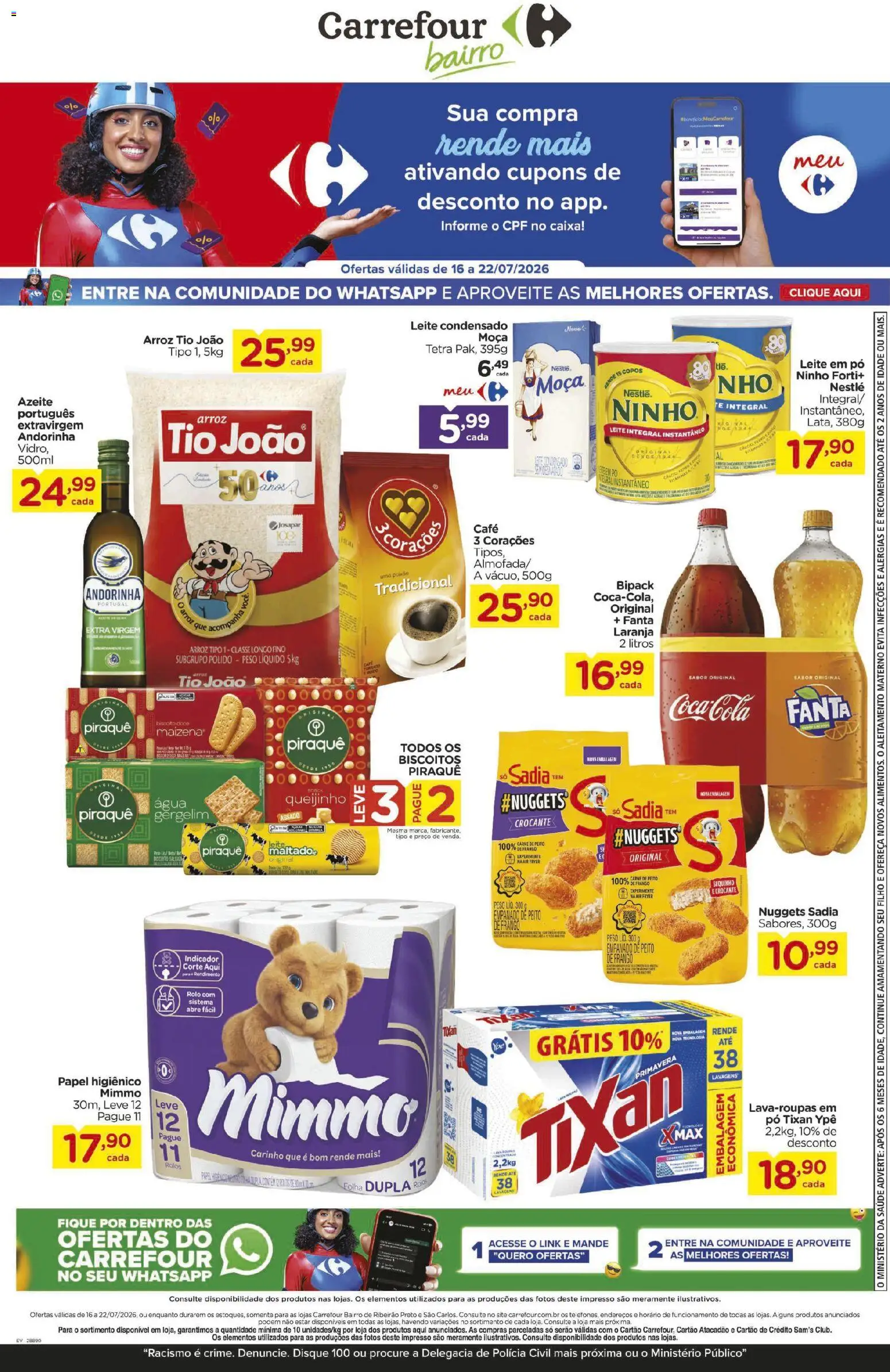 Pré-Visualização do folheto "Carrefour Bairro - Ofertas da semana" da loja Carrefour Bairro válido a partir de 16/07/2026 - Leite, Carne, Frango, Azeite, Papel higiênico, Gergelim, Leite integral, Rolo