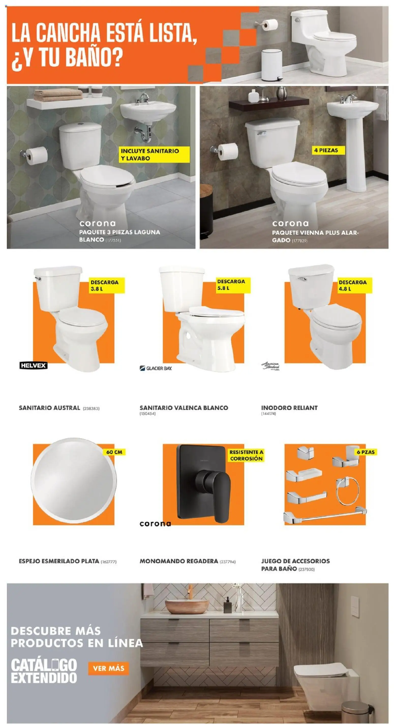 Vista previa las ofertas de la tienda Home Depot - Home Depot catálogo desde el 18/06/2026 - Juego, Baño, Espejo, Regadera, Lavabo, Inodoro
