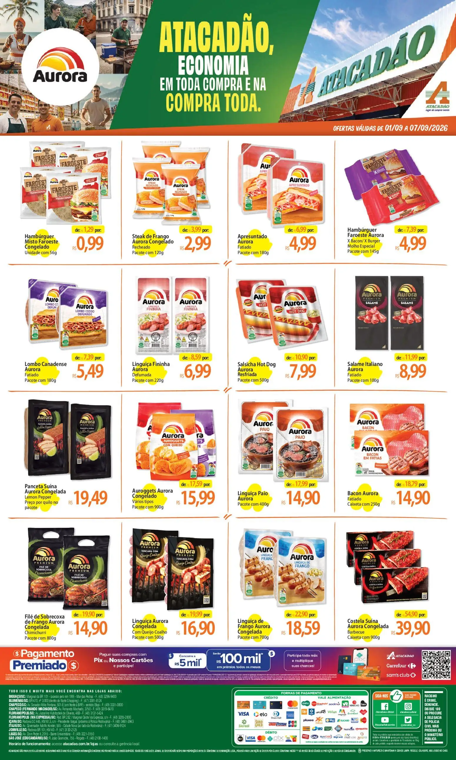 Pré-Visualização do folheto "Atacadão ofertas - SC" da loja Atacadão válido a partir de 01/09/2026 - Hambúrguer, Salsicha, Queijo, Frango, Queijo coalho, Bacon, Lombo, Steak