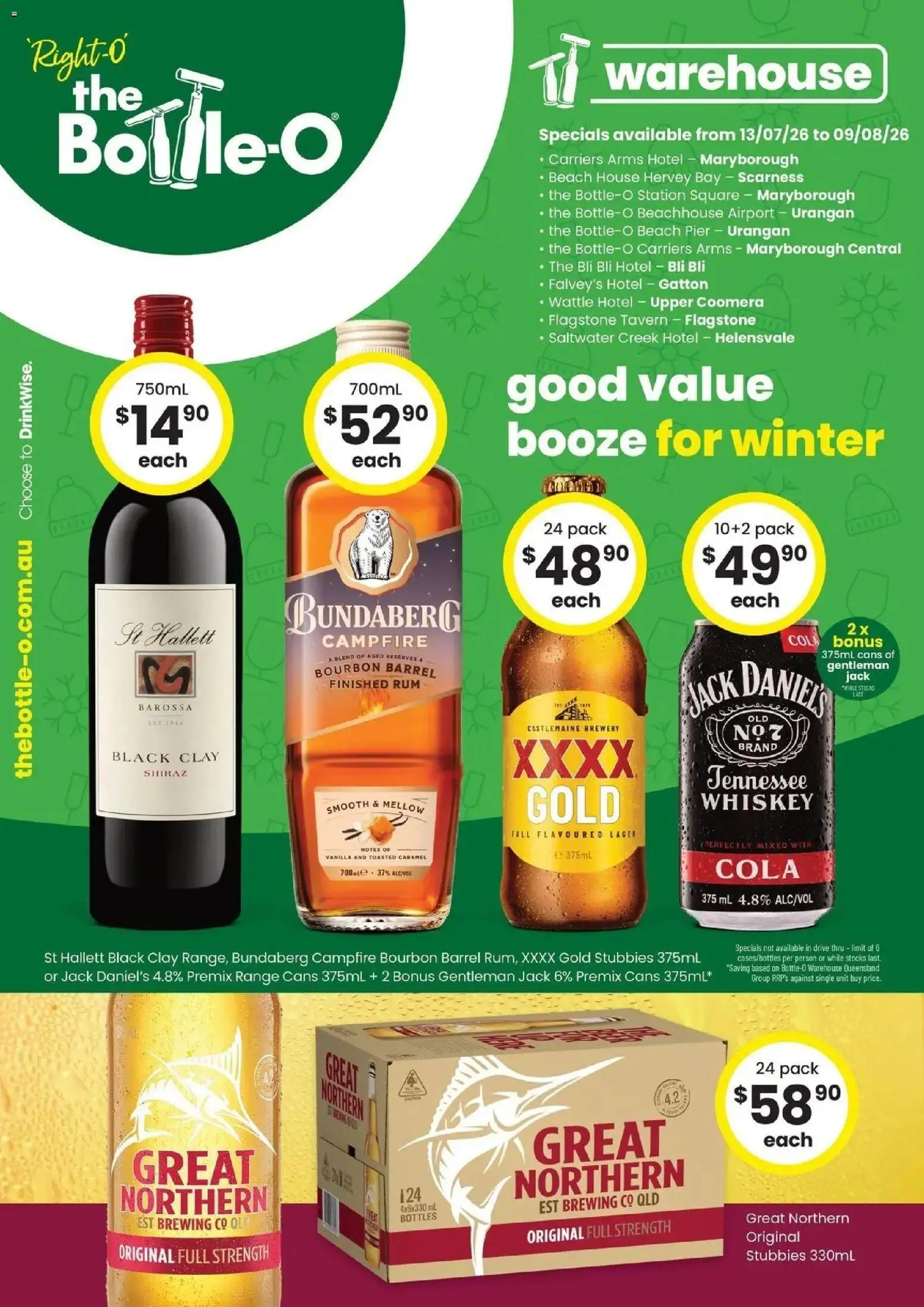 Preview of catalogue The Bottle-O catalogue Maryborough from shop The Bottle-O valid 12/07/2026 - Bourbon, Whiskey, Rum, Clay, Vanilla, Jack Daniel’s