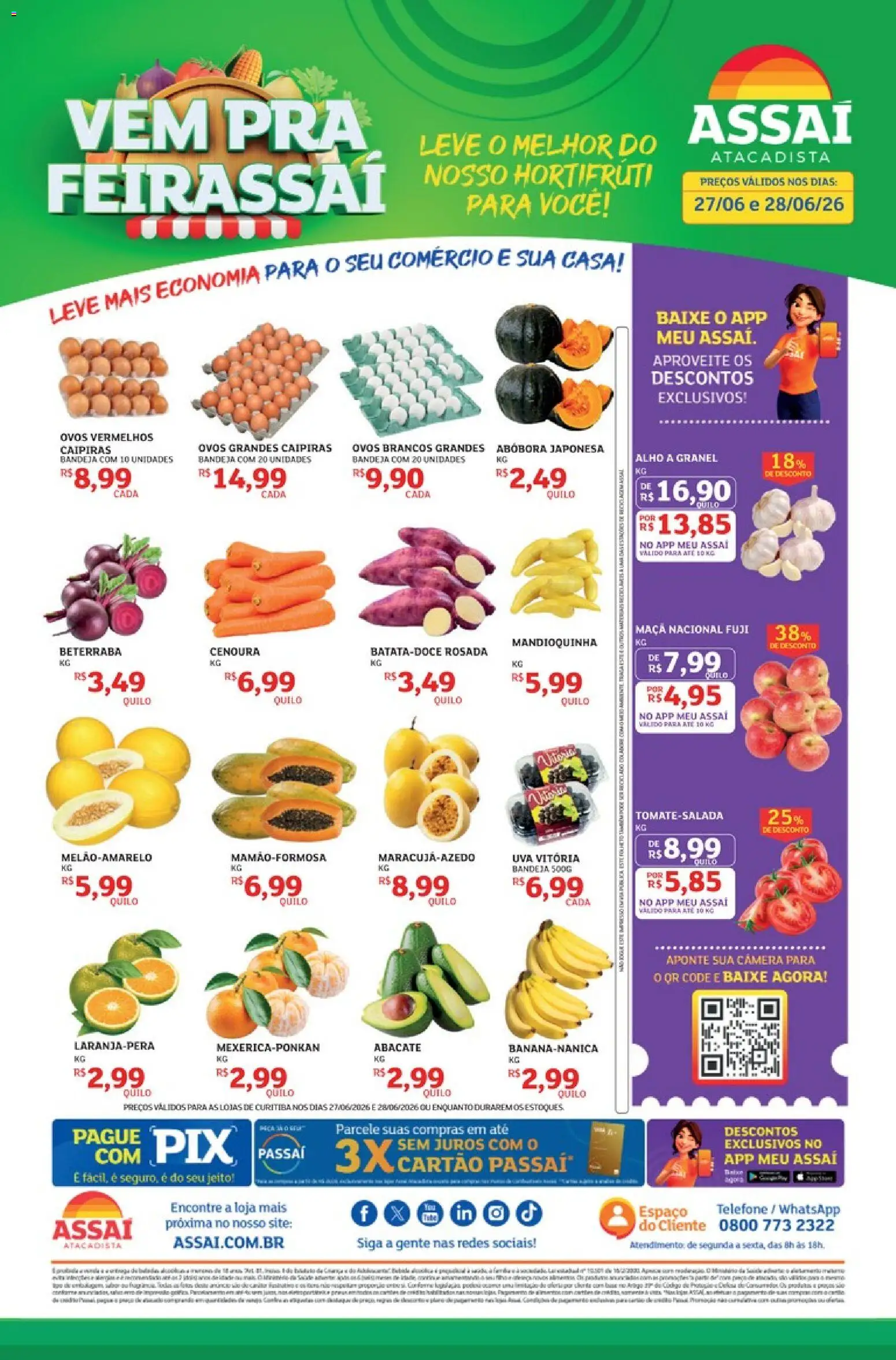 Pré-Visualização do folheto "Assaí Atacadista ofertas - PR" da loja Assaí Atacadista válido a partir de 27/06/2026 - Telefone, Uva, Ovos, Abóbora, Beterraba, Abacate, Alho, Mandioquinha