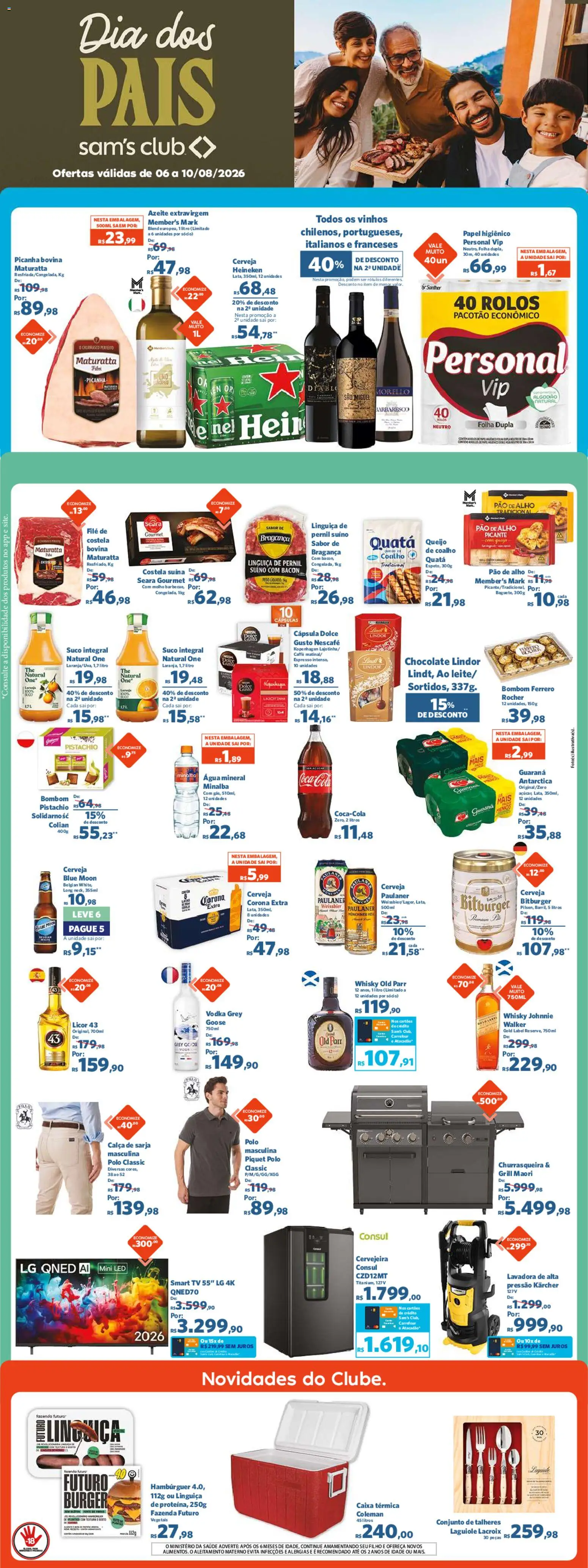 Pré-Visualização do folheto "Sam's Club - Ofertas da semana" da loja Sam's Club válido a partir de 06/08/2026 - Whisky, Pão, Vodka, Azeite, Bacon, Licor, Linguiça, Cápsulas