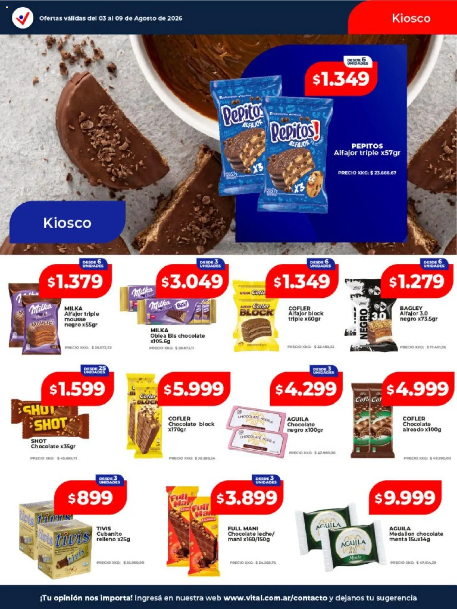 Vista previa del folleto de la tienda Vital válido desde el 03/08/2026 - Chocolate, Alfajor, Mani, Mousse