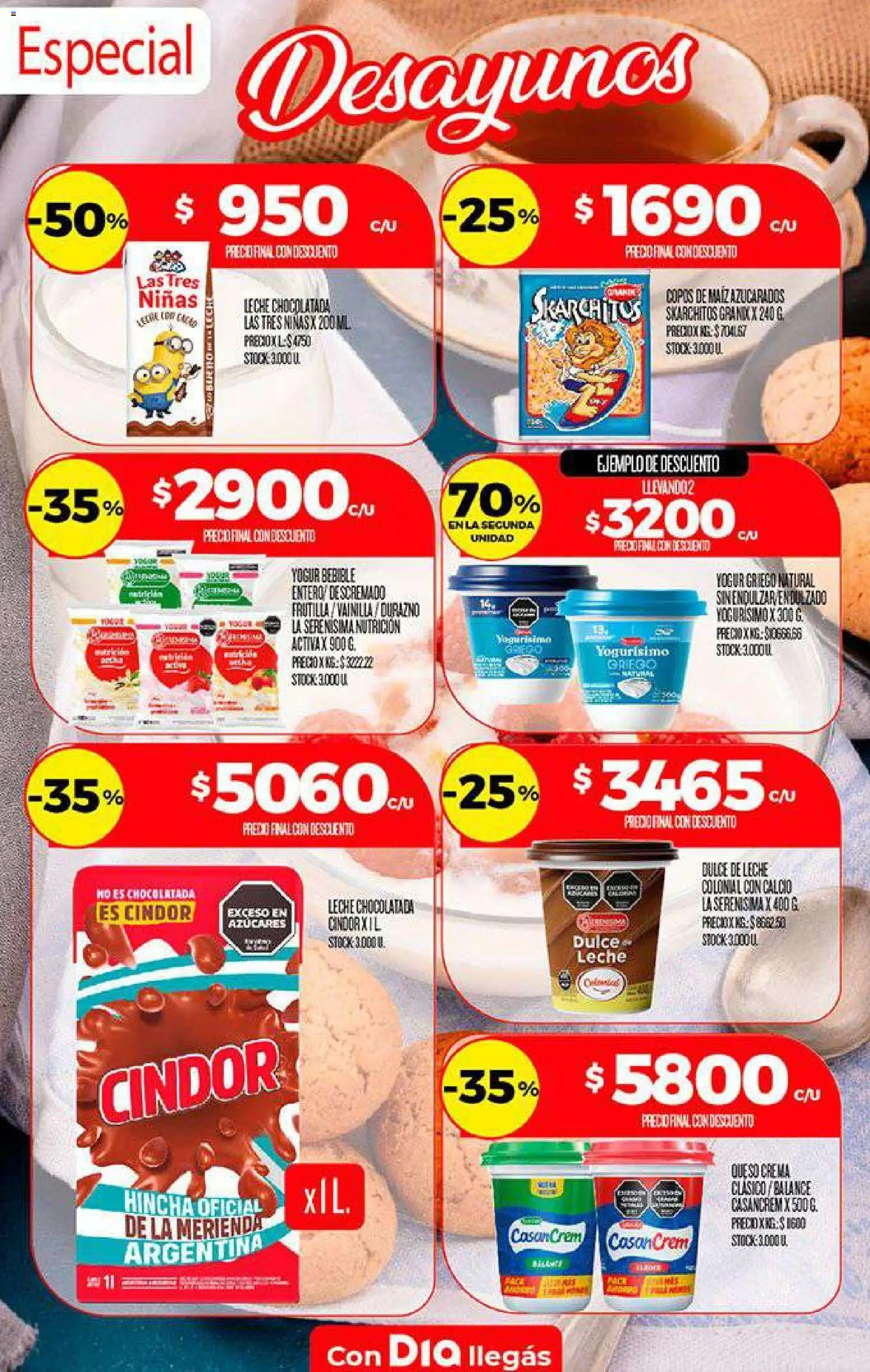 Vista previa del folleto de la tienda Dia válido desde el 06/08/2026 - Queso, Durazno, Leche, Maiz, Yogur, Dulce, Copos, Copos de maíz