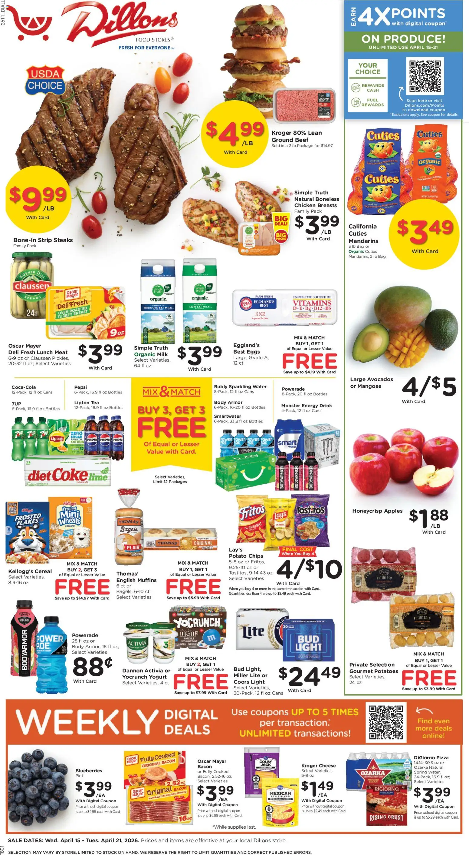 Ad Preview of Dillons Dillons Weekly Ad - KS from 04/15/2026 - Chips, Potatoes, Milk, Yogurt, Meat, Lime, Bag, Potato chips