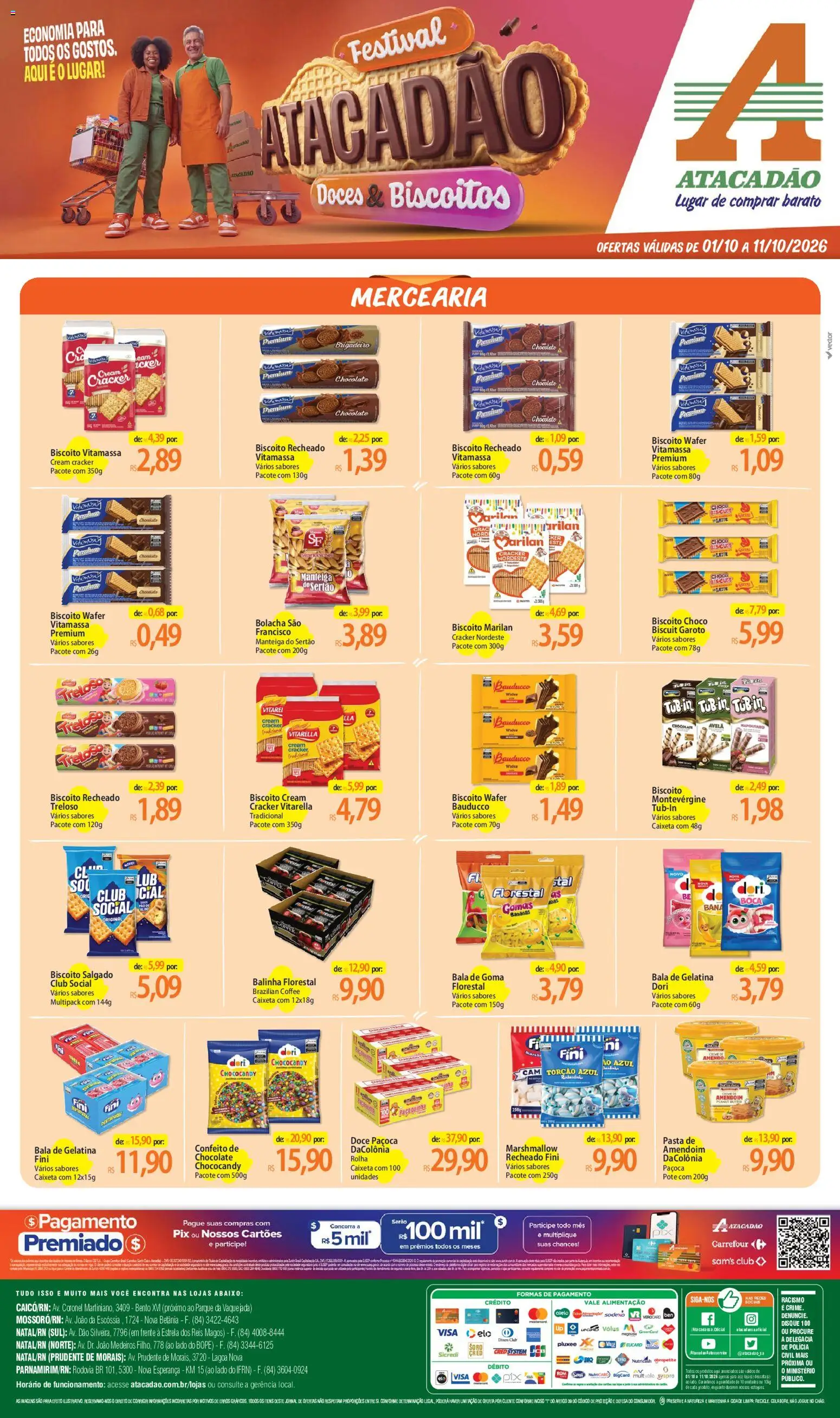 Pré-Visualização do folheto "Atacadão ofertas - RN" da loja Atacadão válido a partir de 01/10/2026 - Chocolate, Amendoim, Leite, Doce, Bolacha, Gelatina, Biscoito salgado, Vitamassa