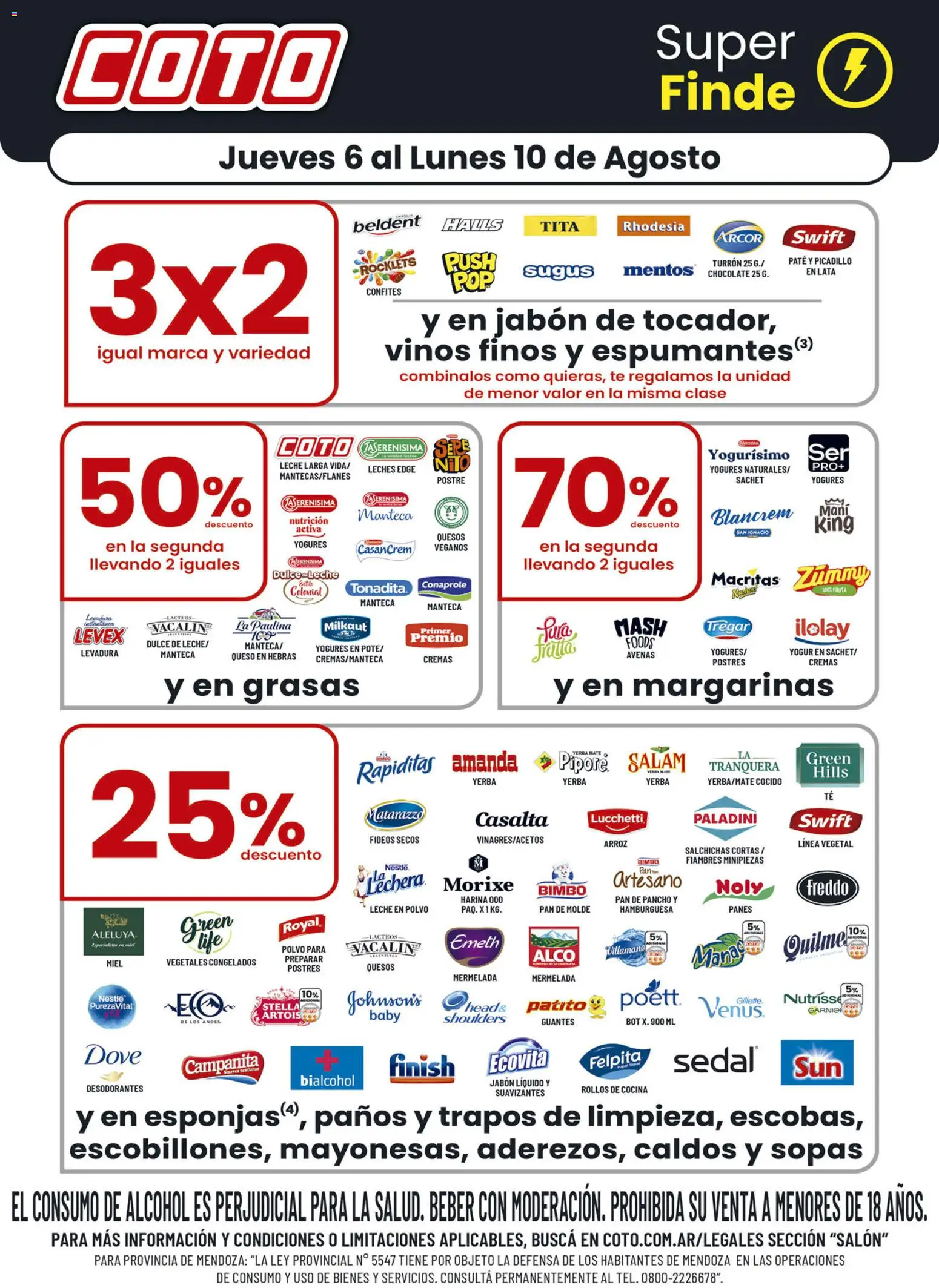 Vista previa del folleto de la tienda Coto válido desde el 06/08/2026 - Alcohol, Fideos, Guantes, Yogur, Jabón líquido, Dulce, Rollos de cocina, Molde