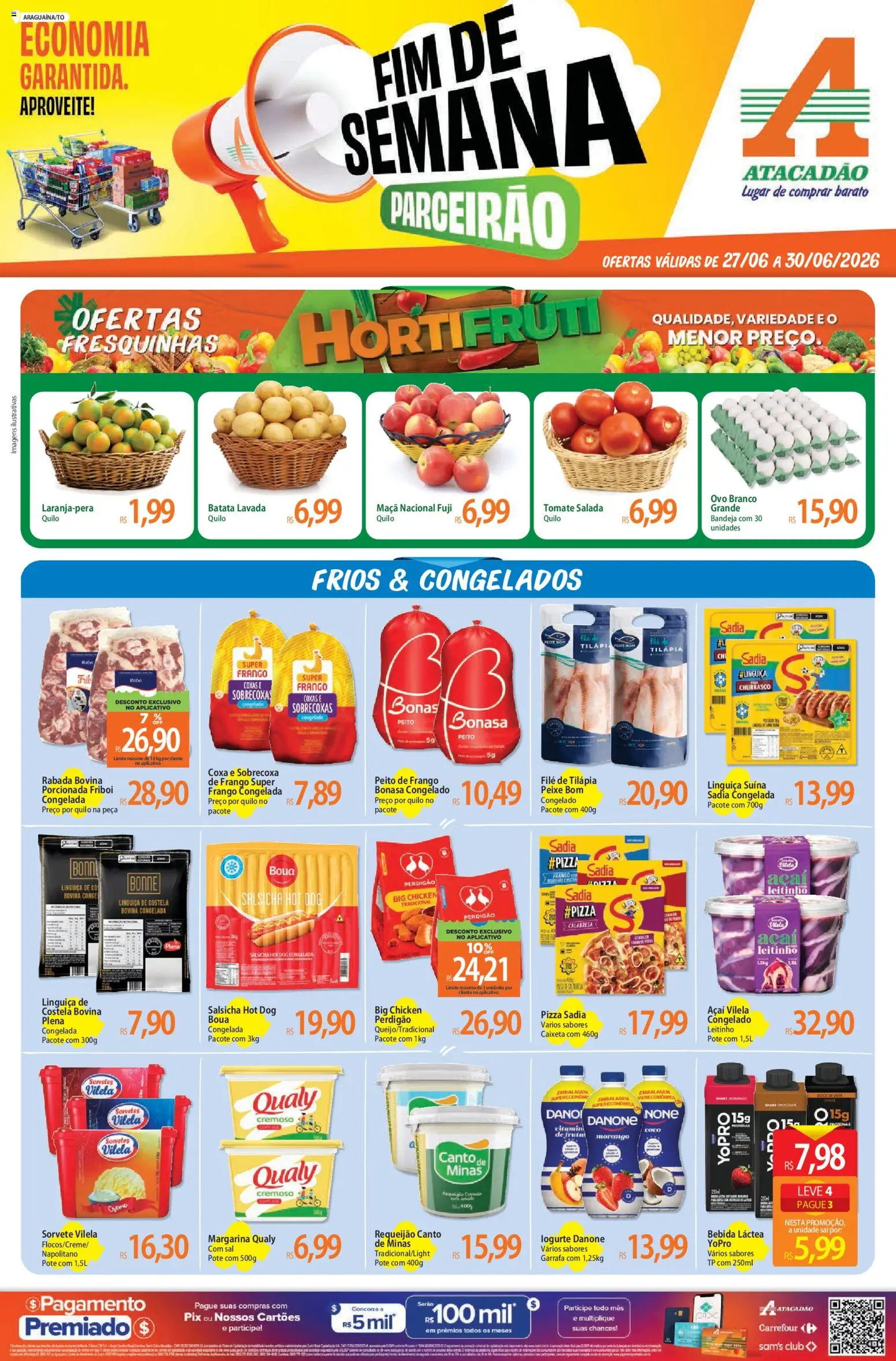 Pré-Visualização do folheto "Atacadão ofertas - TO" da loja Atacadão válido a partir de 27/06/2026 - Pizza, Peixe, Doce de leite, Salsicha, Bebida, Batata, Tomate, Costela bovina