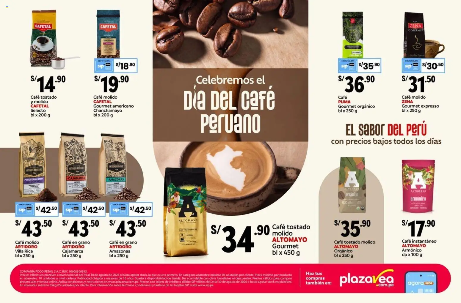 Vista previa de Catálogo Plaza Vea - AVISO DÍA DEL CAFÉ PERUANO de la tienda Plaza Vea válido desde 24/08/2026 - Café, Café molido, Café instantáneo