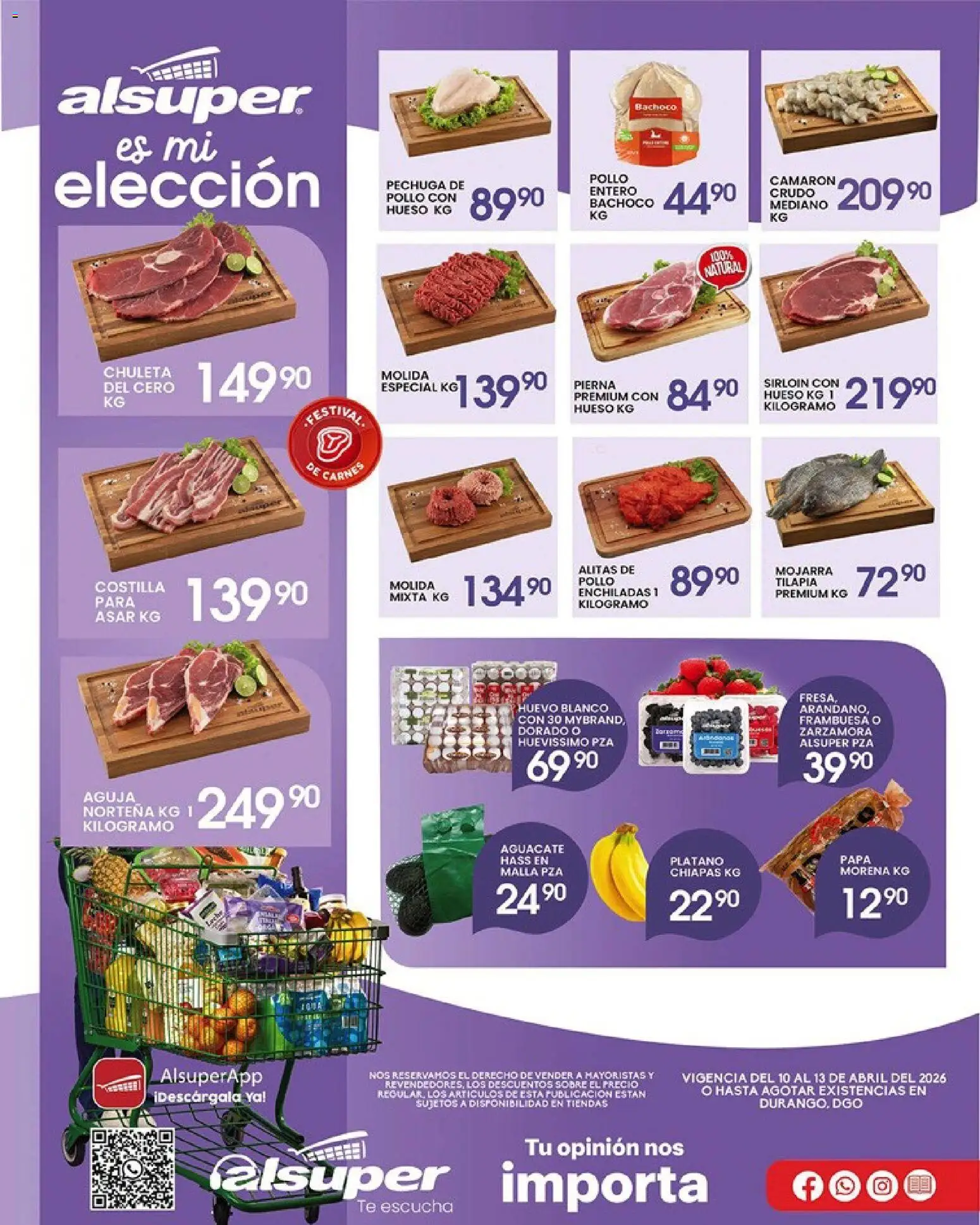 Vista previa las ofertas de la tienda Alsuper - Alsuper folleto Durango desde el 10/04/2026 - Pollo, Papa, Plátano, Huevo, Sobre, Chuleta, Steak, Alitas de pollo
