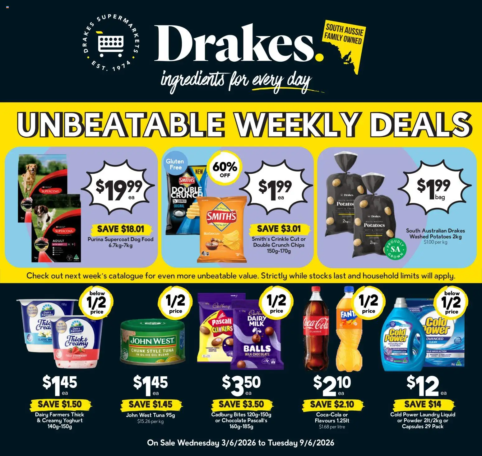 Preview of catalogue Drakes catalogue from shop Drakes valid 03/06/2026 - Food, Ingredients, Milk, Yoghurt, Oil, Capsules, Tuna, Fanta