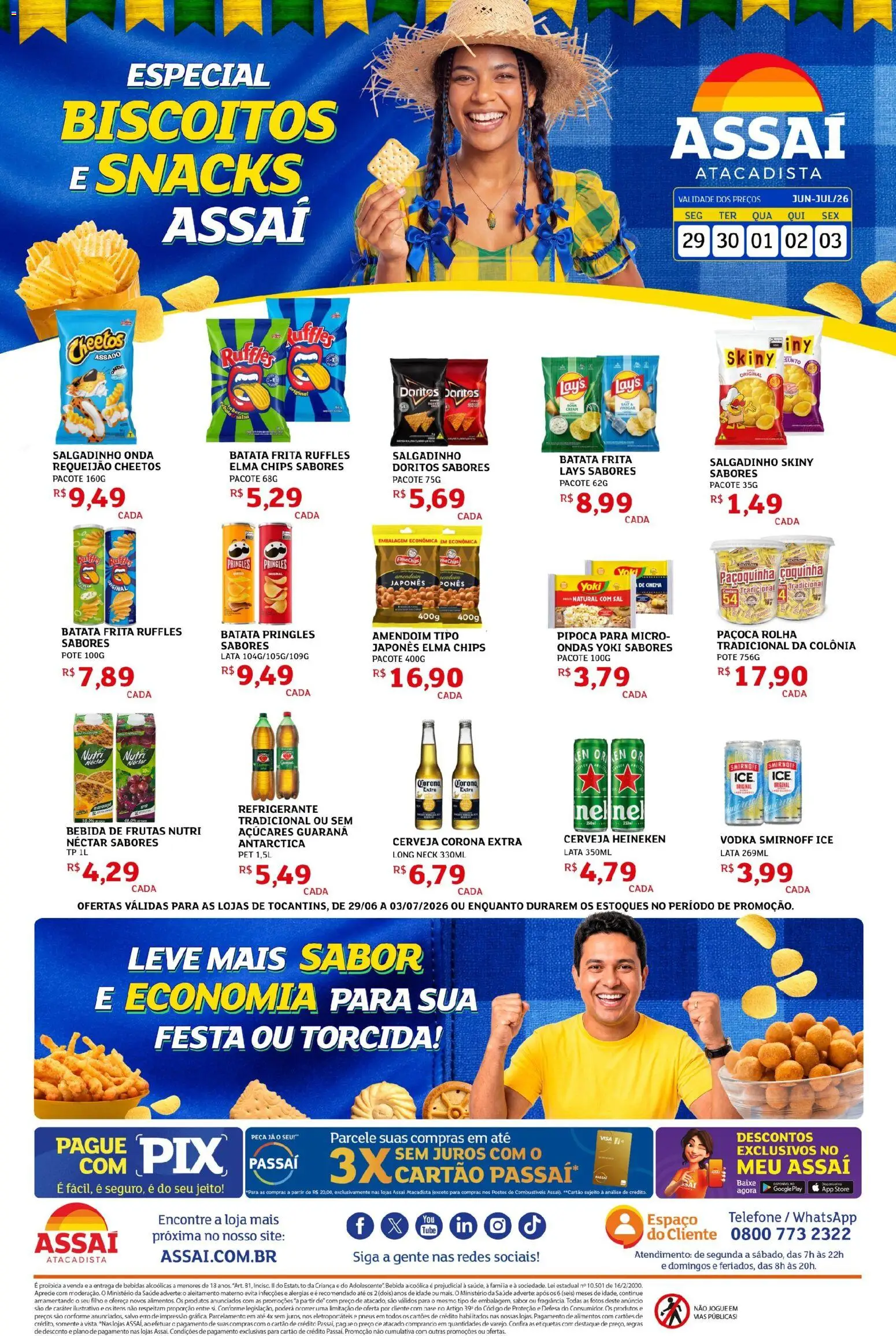 Pré-Visualização do folheto "Assaí Atacadista ofertas - TO" da loja Assaí Atacadista válido a partir de 29/06/2026 - Heineken, Cerveja Heineken, Cheetos, Refrigerante, Paçoca, Requeijão, Cerveja Corona, Cerveja Corona Extra