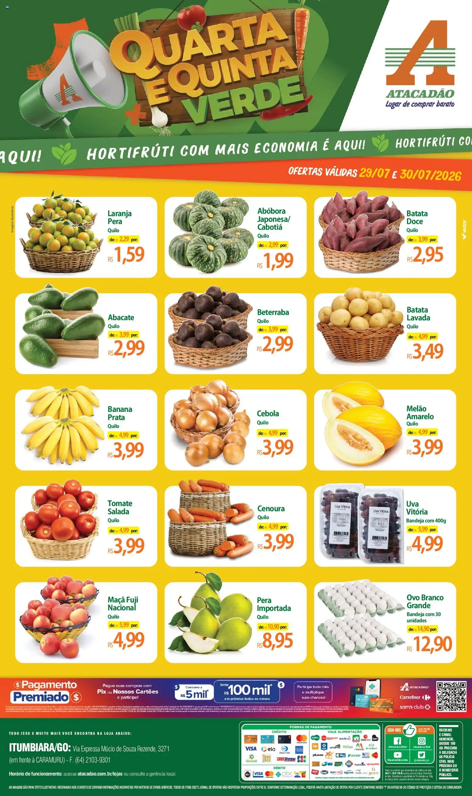 Pré-Visualização do folheto "Atacadão ofertas - GO" da loja Atacadão válido a partir de 29/07/2026 - Uva, Doce, Pera, Beterraba, Tomate, Cenoura, Cebola, Bandeja