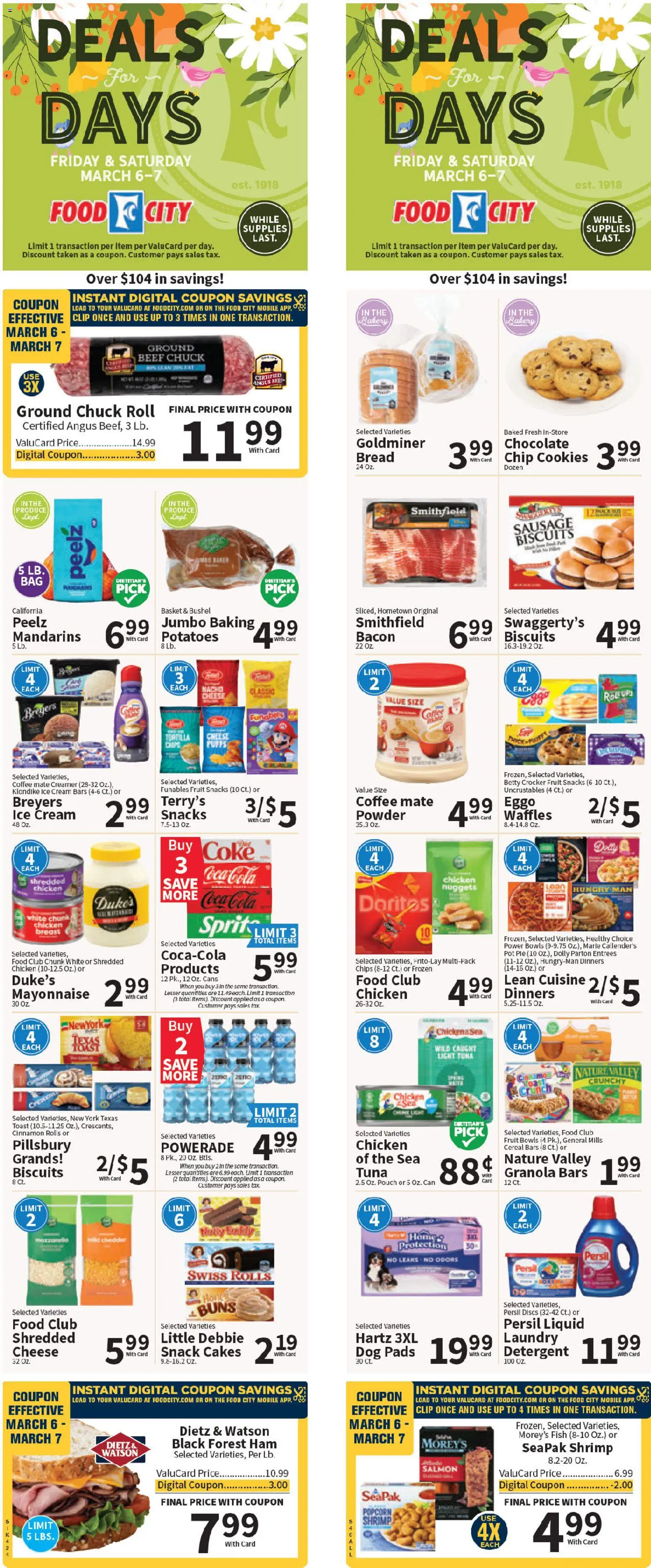 Ad Preview of Food City Food City Weekly Ad from 03/04/2026 - Cookies, Ice, Chips, Cheese, Sausage, Tuna, Ham, Cream