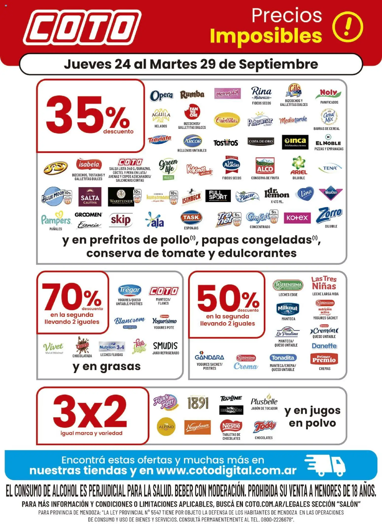 Vista previa del folleto de la tienda Coto válido desde el 24/09/2026 - Cerveza, Tomate, Galletitas, Pala, Bizcochos, Dulces, Tostadas, Salchichas