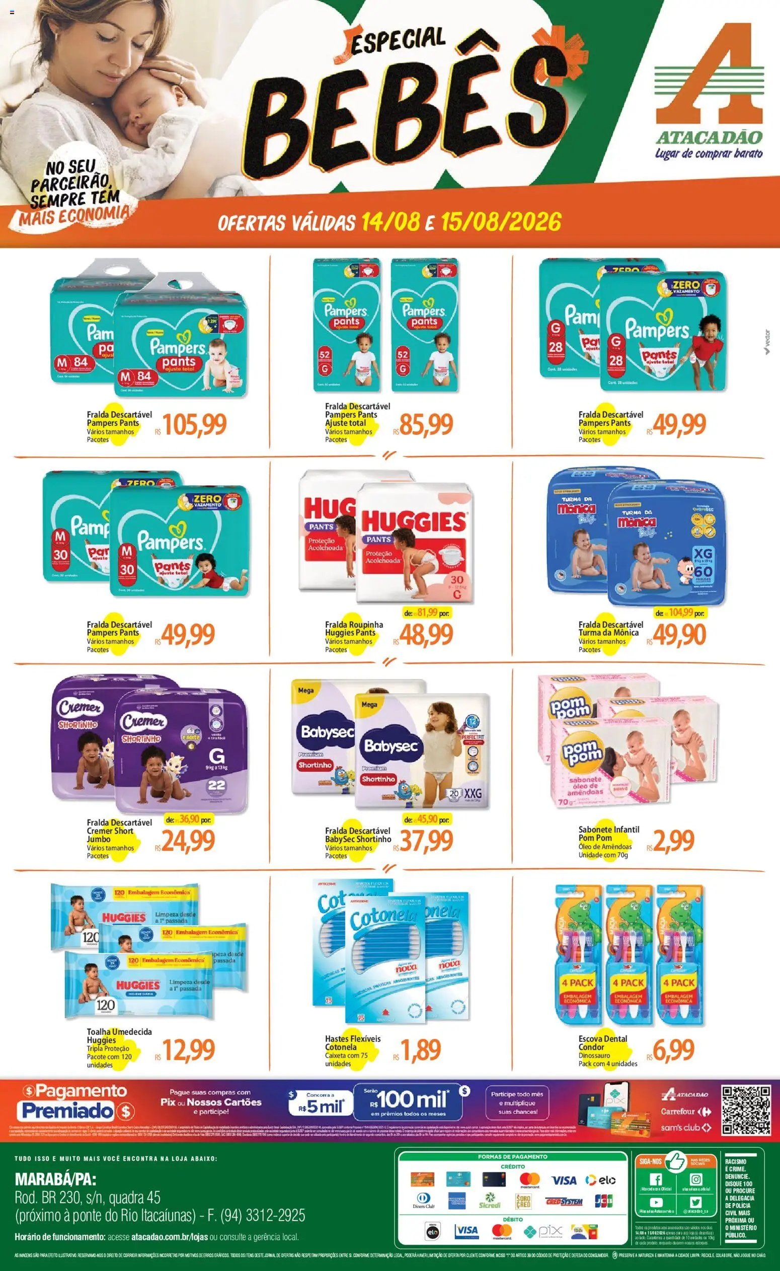 Pré-Visualização do folheto "Atacadão ofertas - PA" da loja Atacadão válido a partir de 14/08/2026 - Óleo, Sabonete, Pampers, Escova, Amêndoas, Toalha umedecida