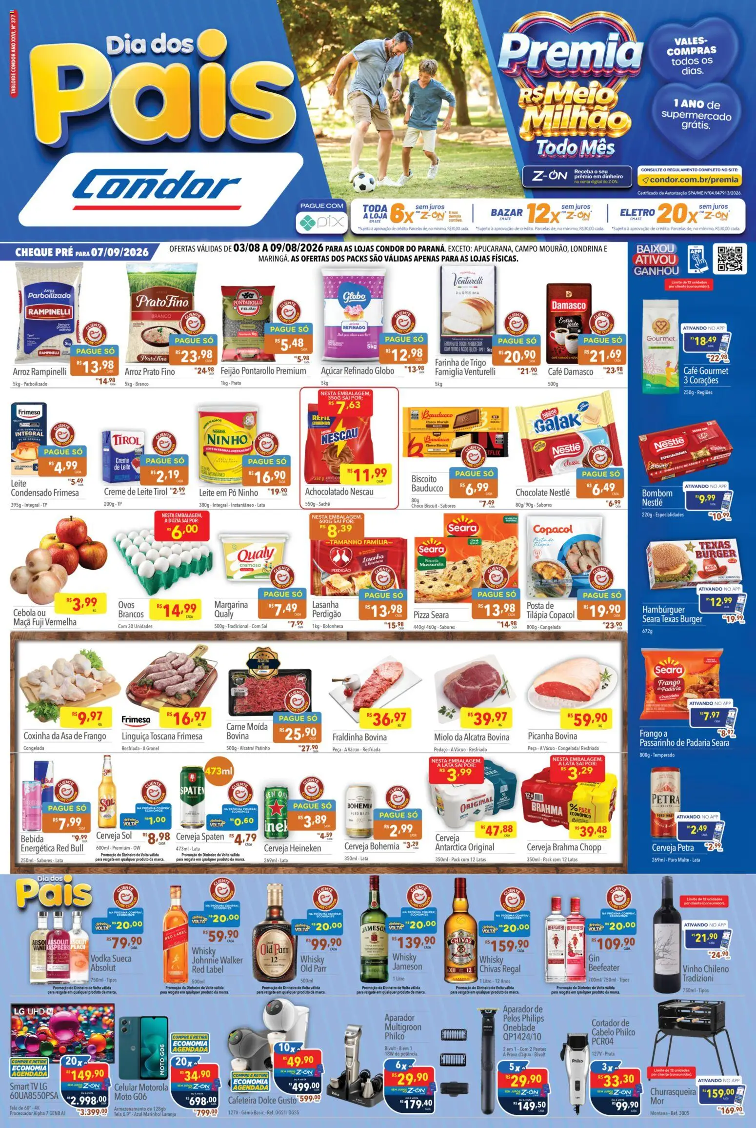 Pré-Visualização do folheto "Supermercados Condor ofertas Dia dos Pais" da loja Supermercados Condor válido a partir de 03/08/2026