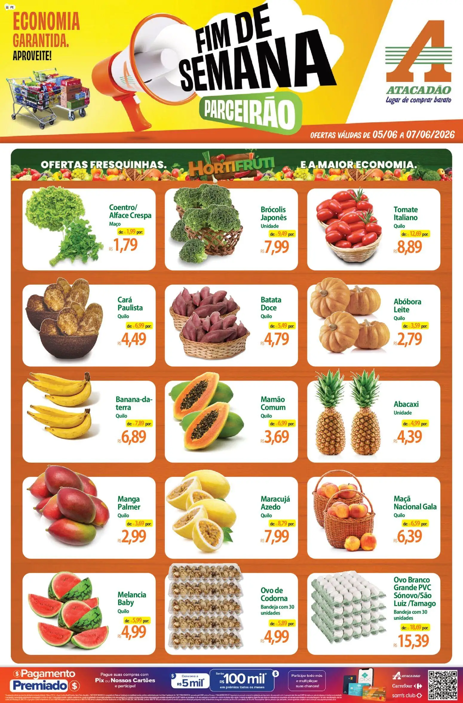 Pré-Visualização do folheto "Atacadão ofertas - PE" da loja Atacadão válido a partir de 05/06/2026 - Manga, Abacaxi, Doce, Batata, Maracujá, Alface, Bandeja, Mamão