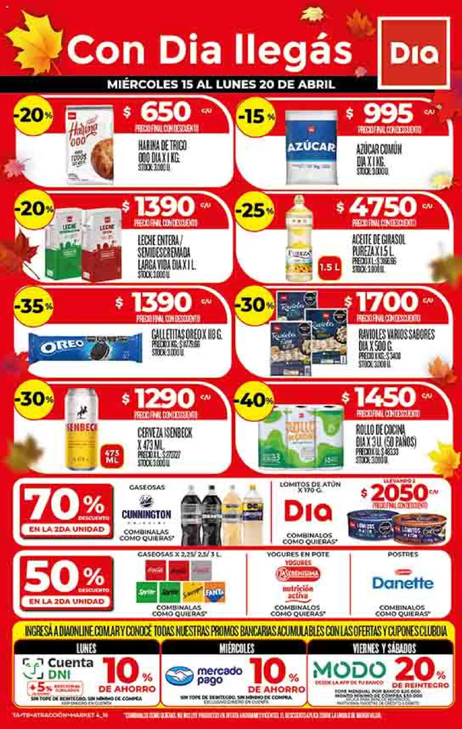 Vista previa del folleto de la tienda Dia válido desde el 15/04/2026 - Cocina, Cerveza, Galletitas, Aceite, Oreo, Harina, Leche, Aceite de girasol