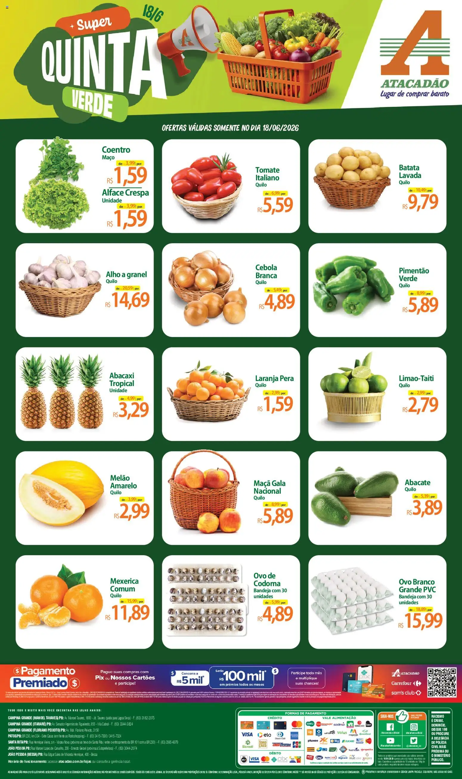 Pré-Visualização do folheto "Atacadão ofertas - PB" da loja Atacadão válido a partir de 18/06/2026 - Pera, Tomate, Abacate, Cebola, Bandeja, Melão, Alho, Melão amarelo