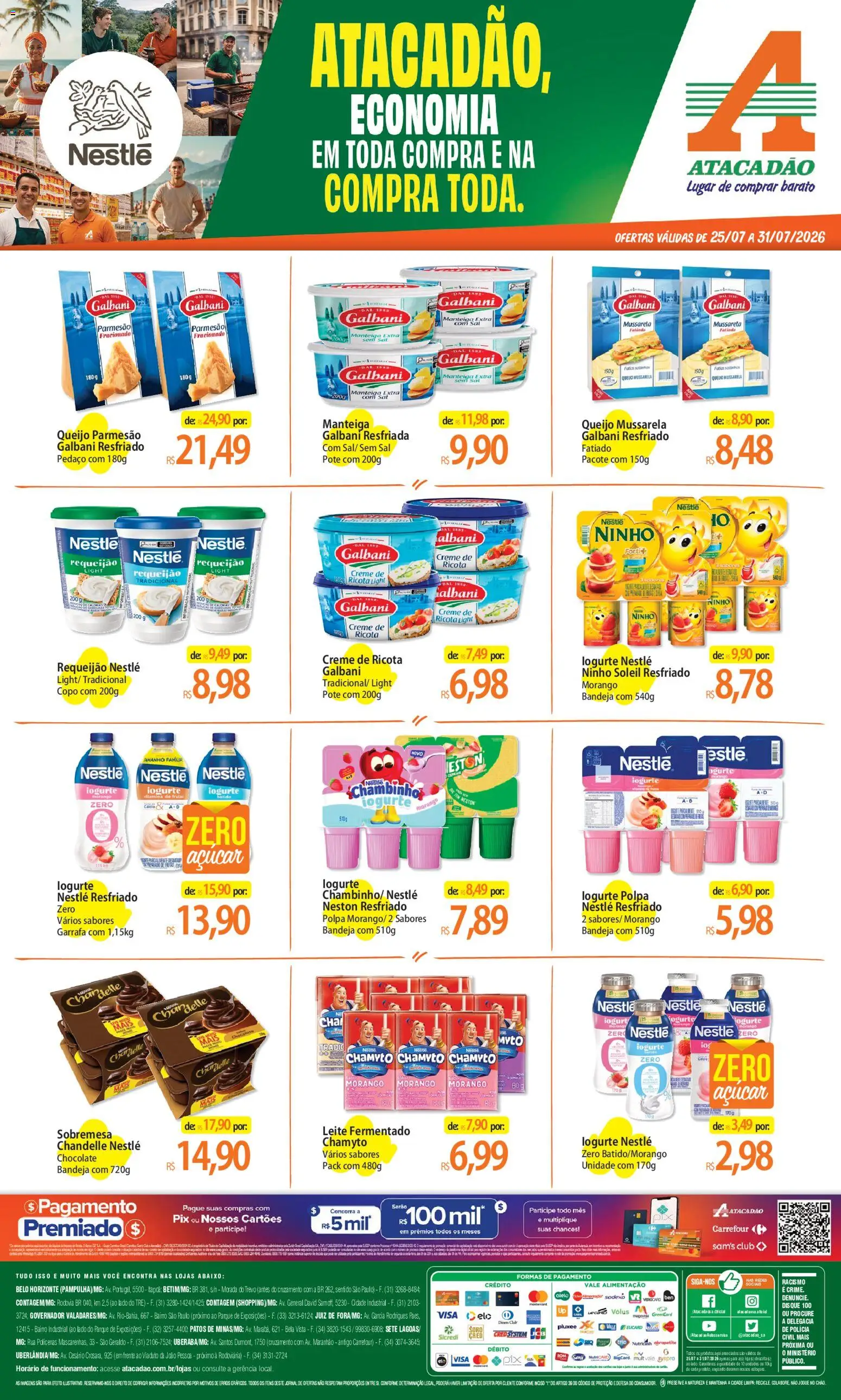 Pré-Visualização do folheto "Atacadão ofertas - MG" da loja Atacadão válido a partir de 25/07/2026 - Chocolate, Sal, Queijo, Creme, Requeijão, Ricota, Leite fermentado, Parmesão