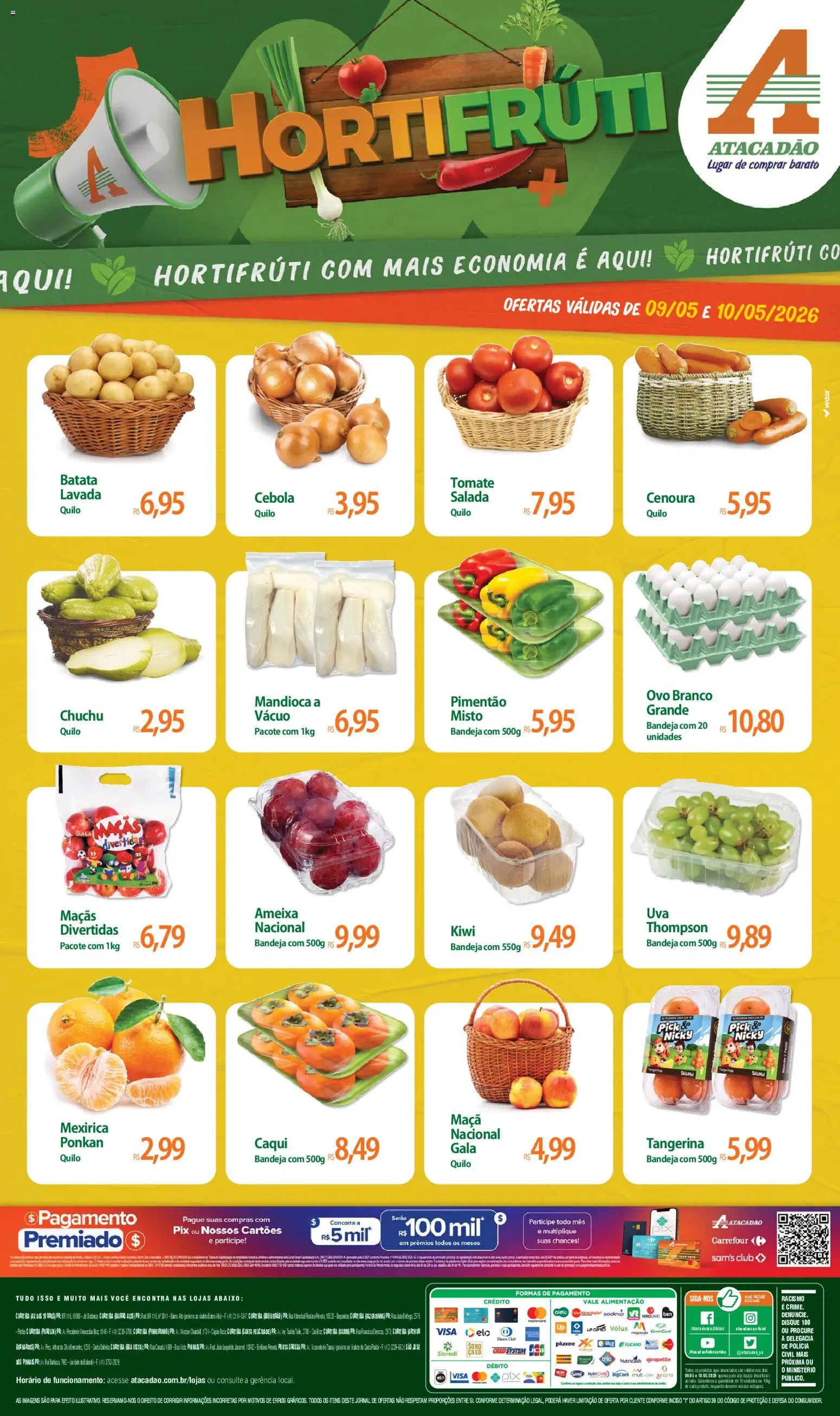 Pré-Visualização do folheto "Atacadão ofertas - PR" da loja Atacadão válido a partir de 09/05/2026 - Pá, Batata, Ameixa, Tomate, Cenoura, Mandioca, Bandeja, Pimentão