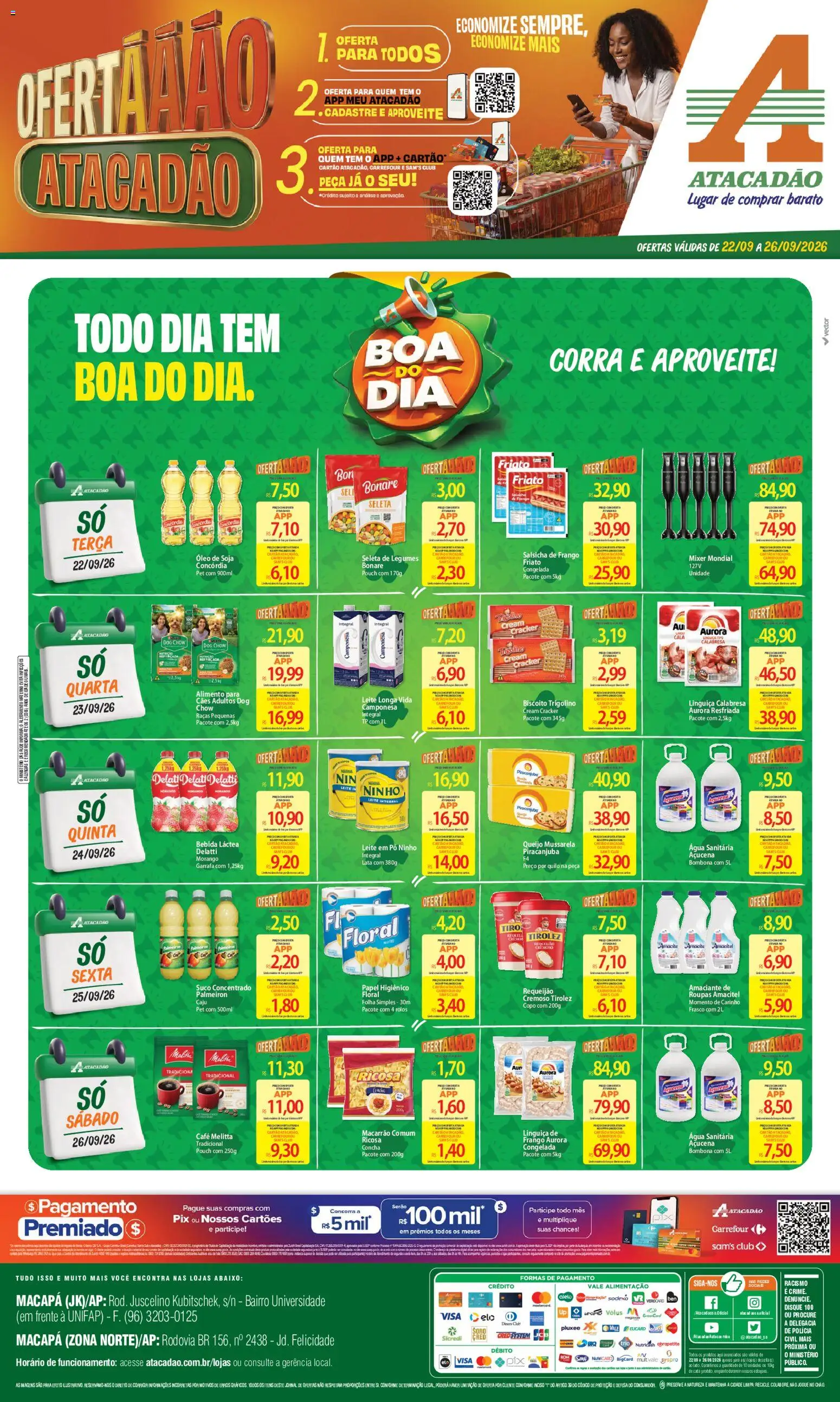Pré-Visualização do folheto "Atacadão ofertas - AP" da loja Atacadão válido a partir de 22/09/2026 - Café, Água, Roupas, Queijo, Papel higiênico, Pó, Linguiça, Leite integral