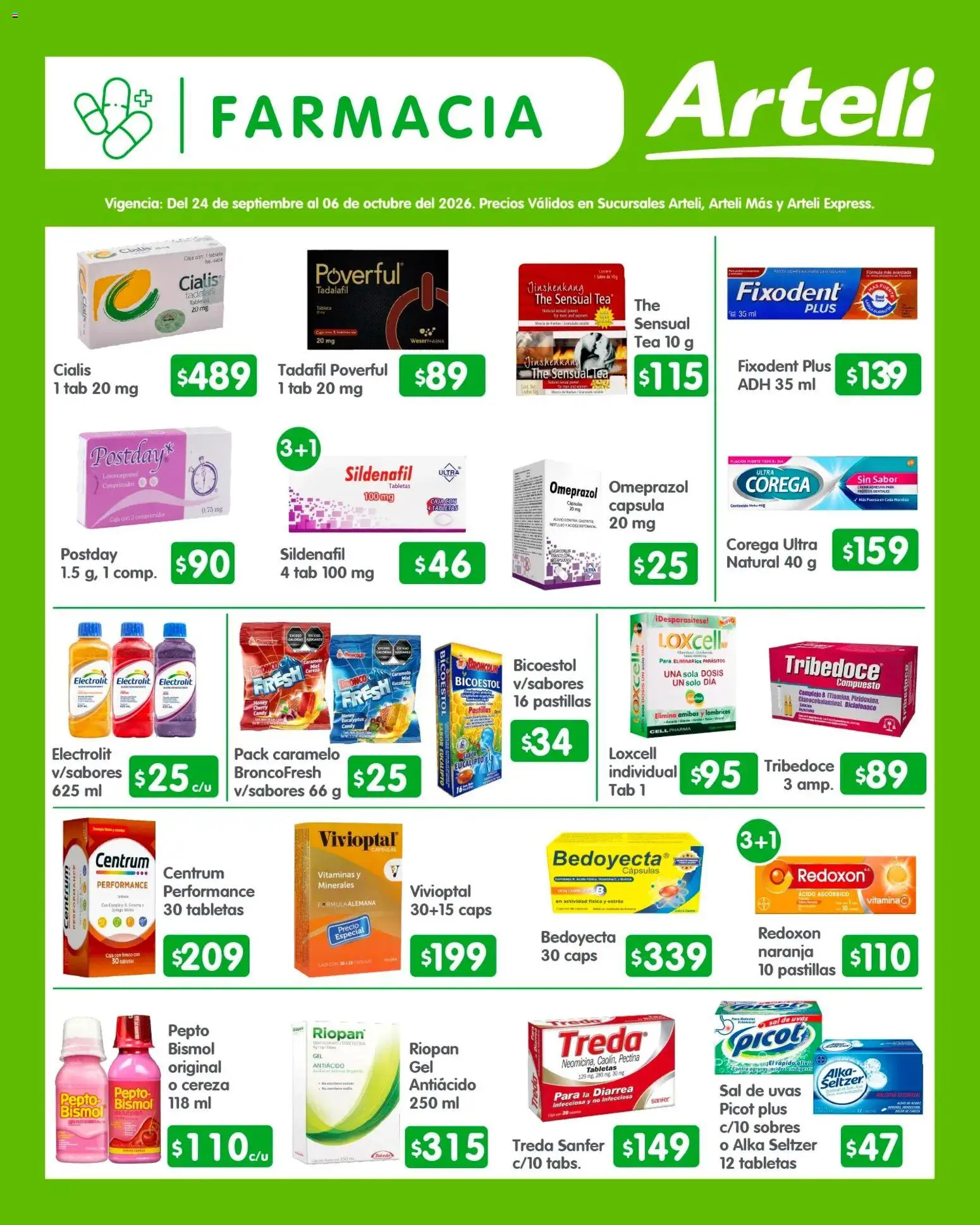 Vista previa las ofertas de la tienda Arteli - Arteli folleto Quincenal desde el 24/09/2026 - Vitaminas, Uvas, Sal, Caja, Miel, Antiácido, Frasco, Cápsulas