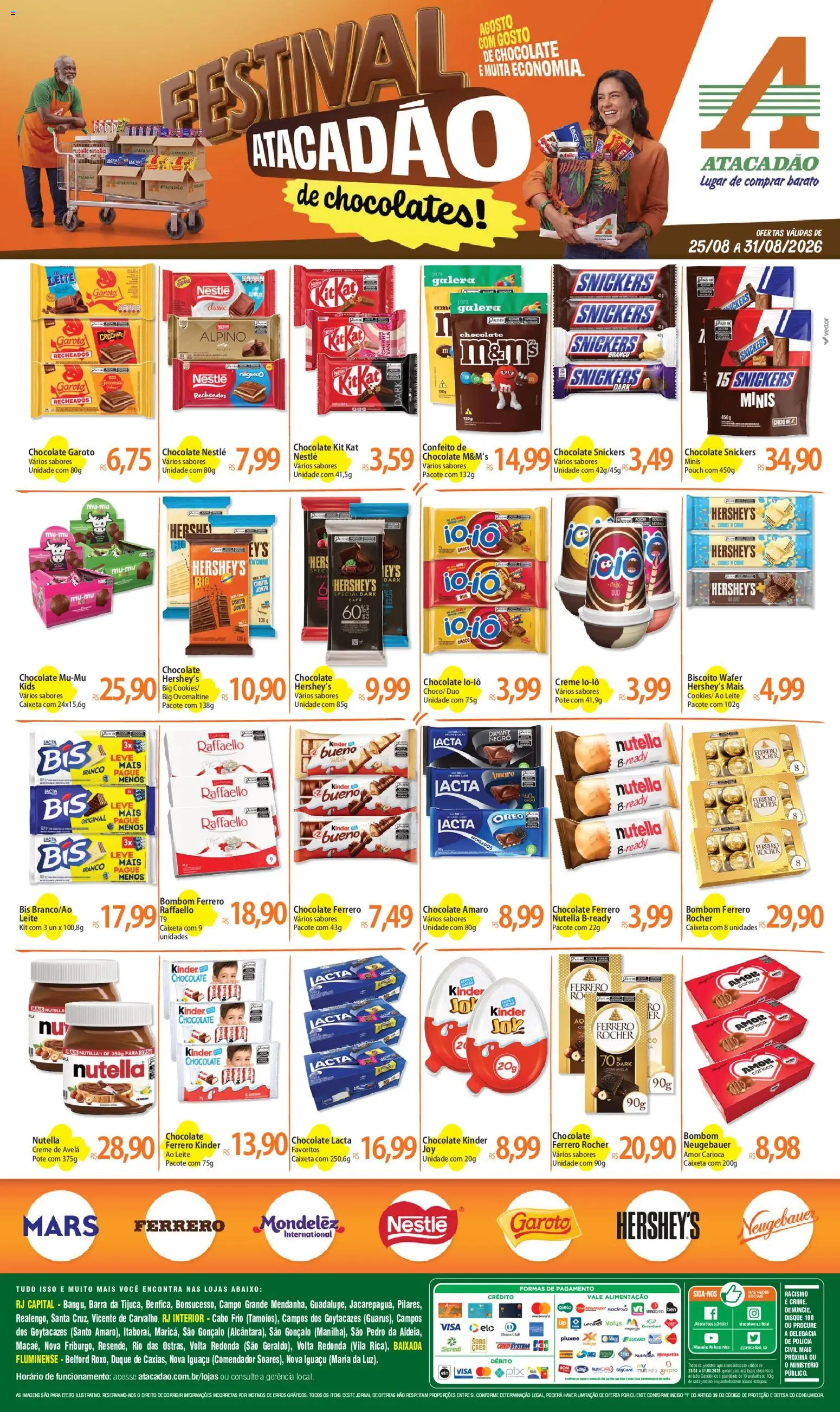 Pré-Visualização do folheto "Atacadão ofertas - RJ" da loja Atacadão válido a partir de 25/08/2026 - Chocolate, Ferrero Rocher, Biscoito, Leite, Kit Kat, Chocolate Snickers, Neugebauer, Creme de avelã